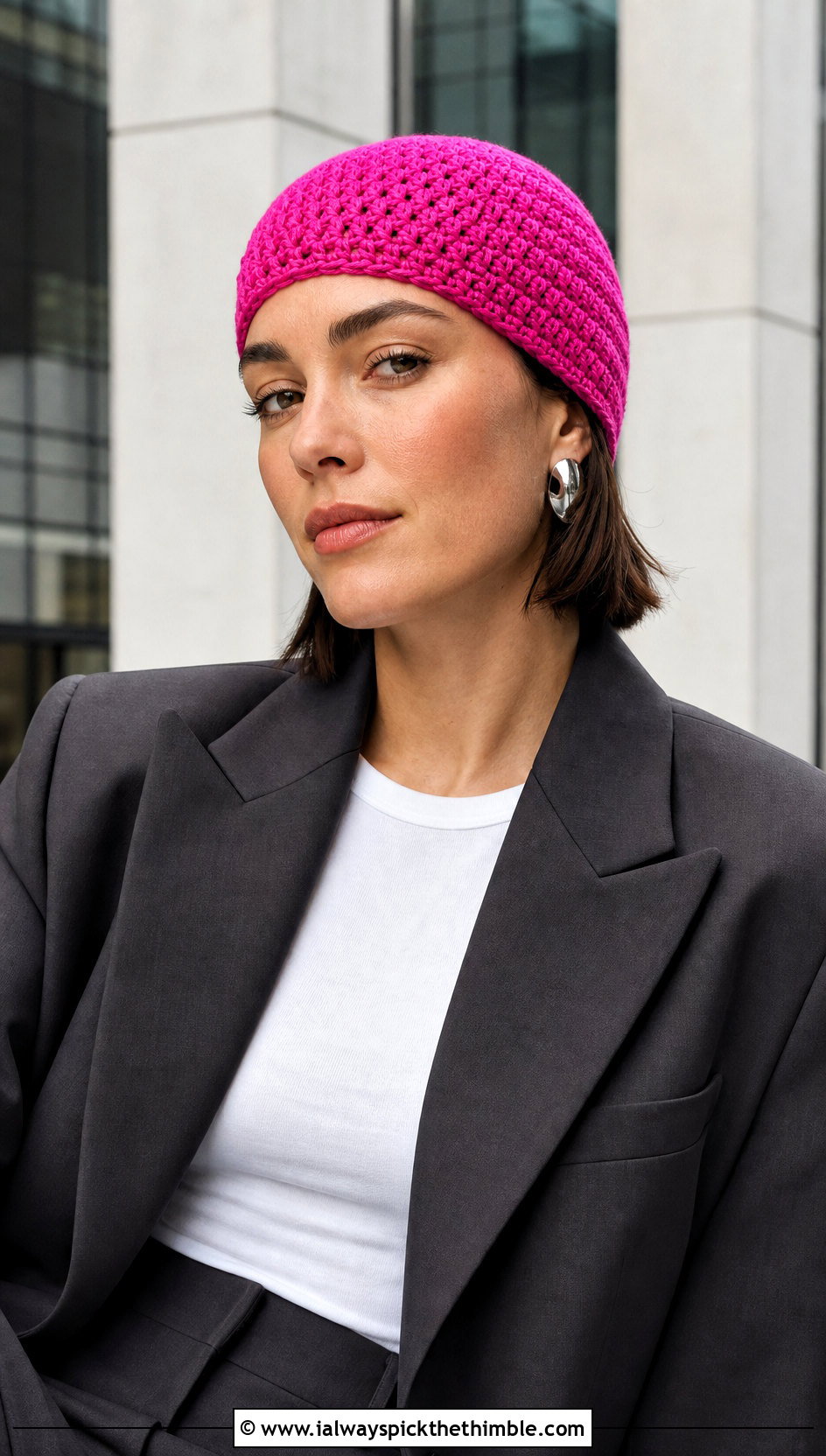 Skullcap Half Double Crochet Beanie With Oversized Suit - 25 half double crochet beanie outfit ideas