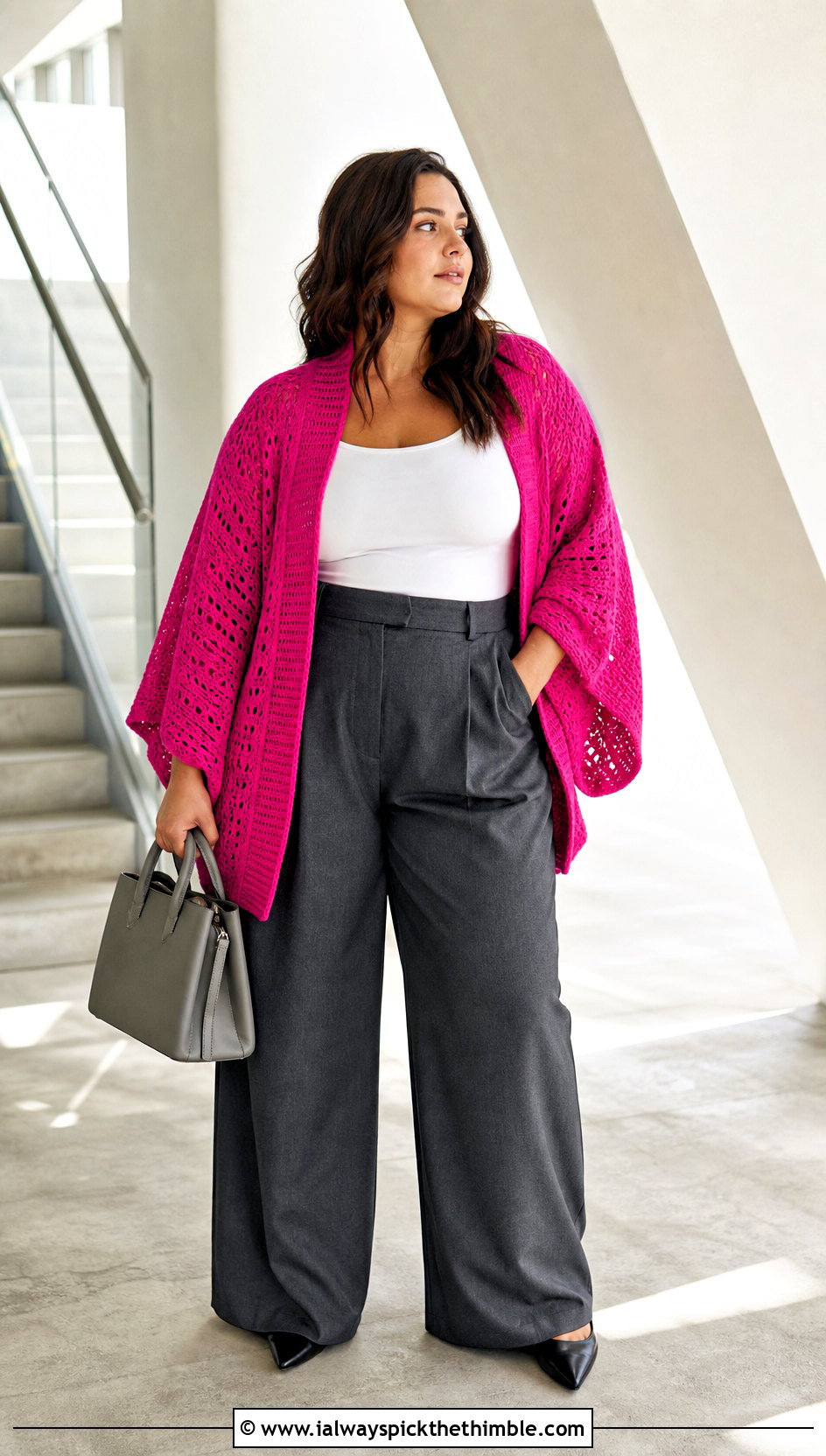 Sleeved Crochet Poncho With Wide Leg Pants - 20 Crochet For Poncho outfit ideas