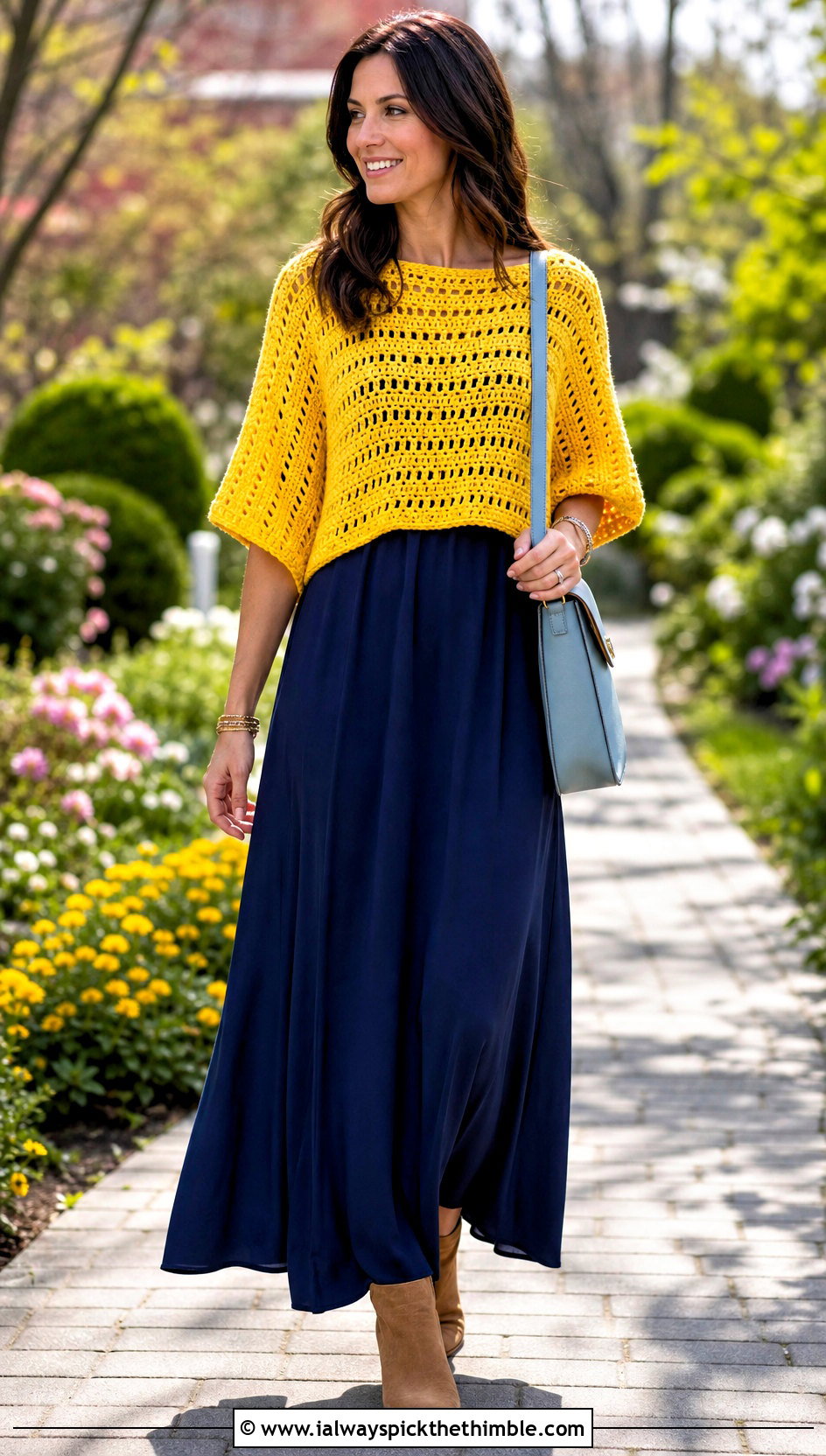 Sleeved Cropped Crochet Poncho With Maxi Dress - 20 Cropped Crochet Poncho outfit ideas