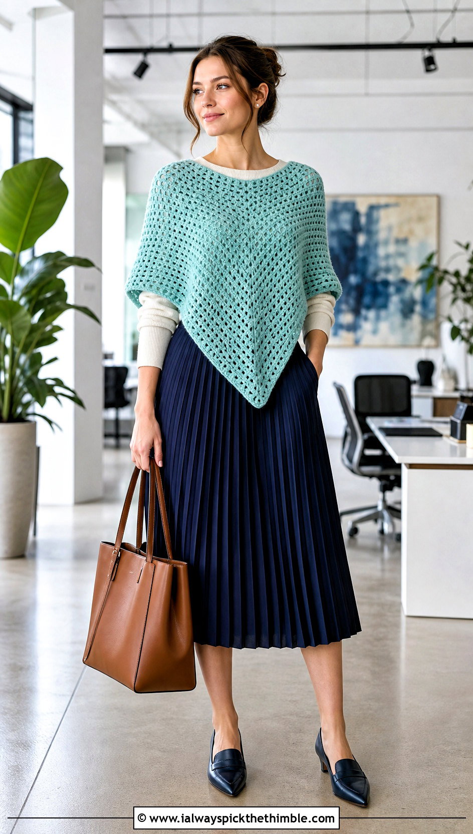 Sleeved Swancho Blanket Crochet Poncho With Pleated Skirt - 15 Blanket Crochet Poncho outfit ideas