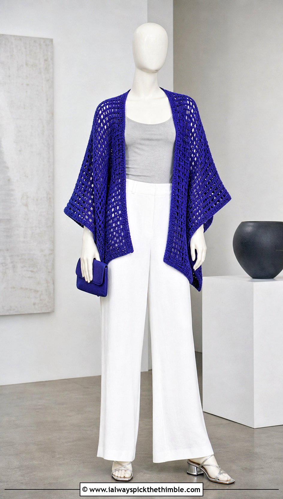 Sleeved Swancho Crochet Poncho With Wide Leg Pants - 15 crochet poncho on mannequin outfit ideas