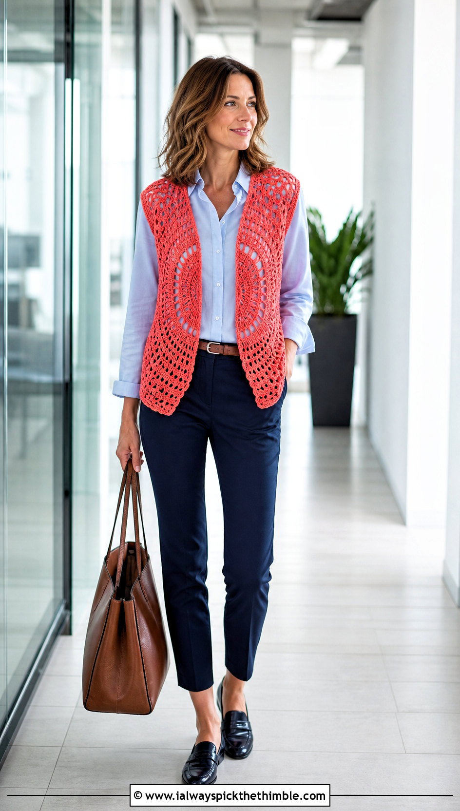 Sleeveless Circle Crochet Cardigan With Button Down Shirt - 20 circle crochet cardigan outfit ideas