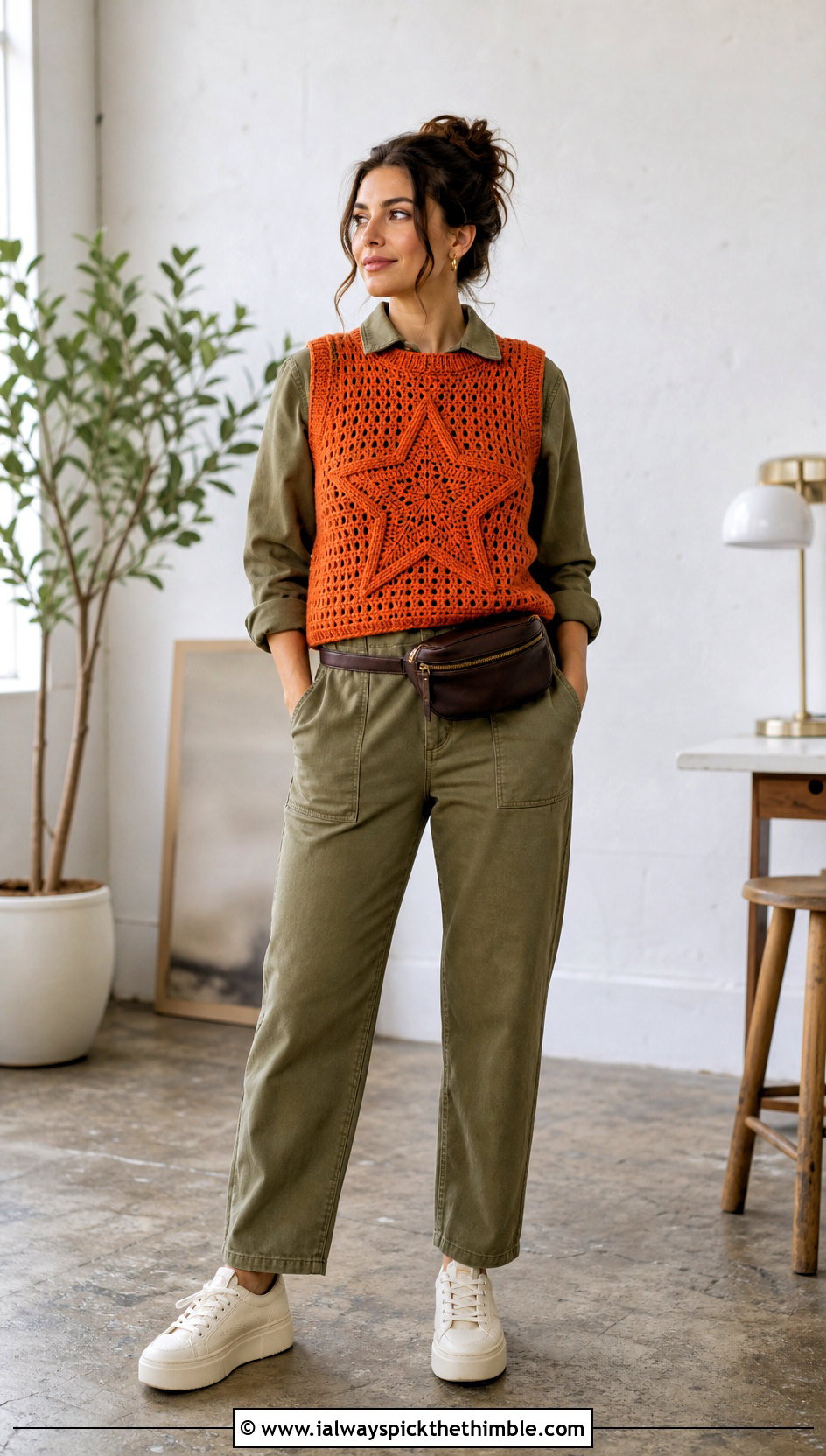 Sleeveless Coraline Star Crochet Sweater With Utility Jumpsuit - 20 coraline crochet sweater outfit ideas