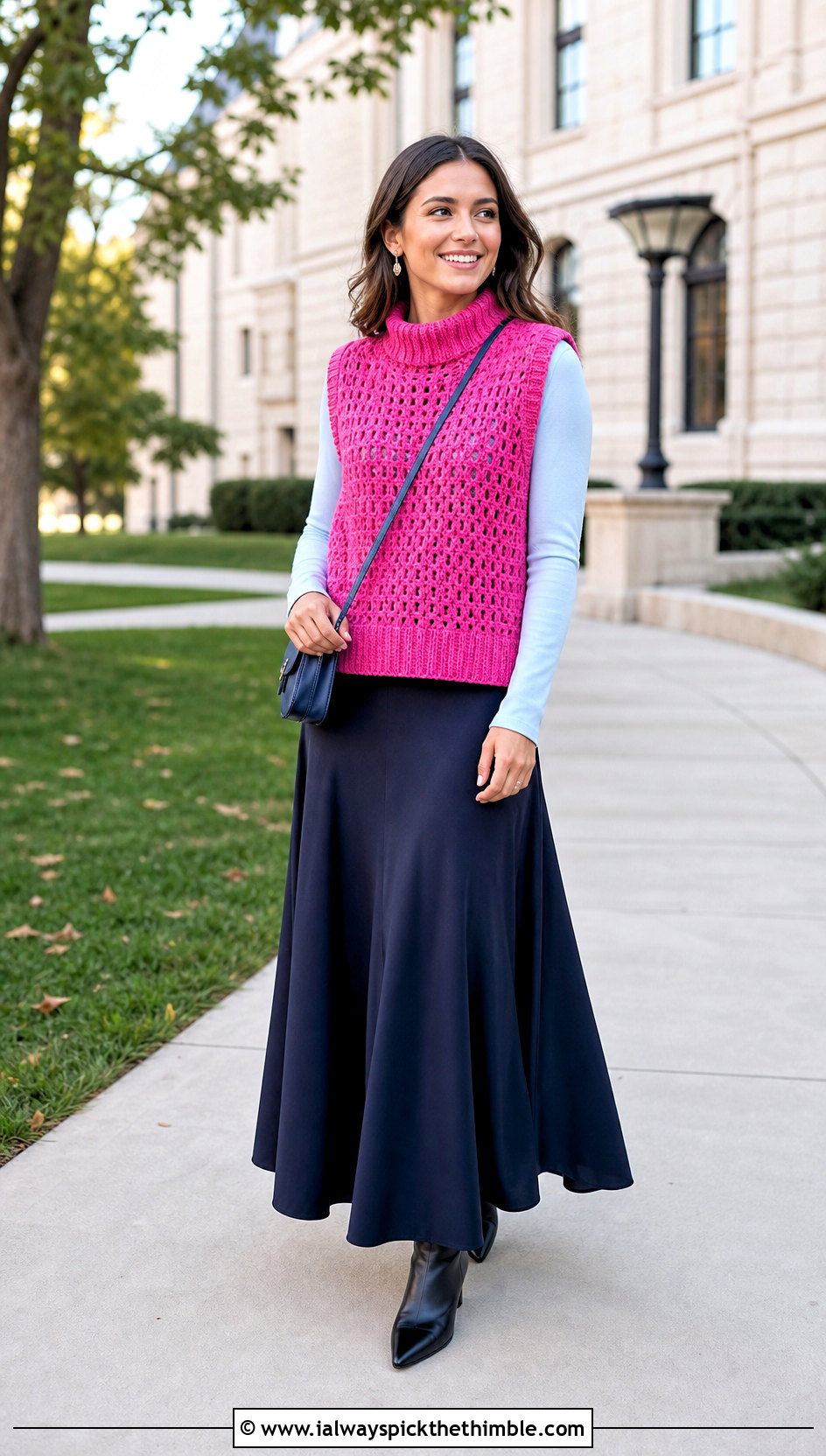 Sleeveless Crochet Bulky Sweater Vest With Maxi Skirt - 20 Crochet Bulky Sweater outfit ideas
