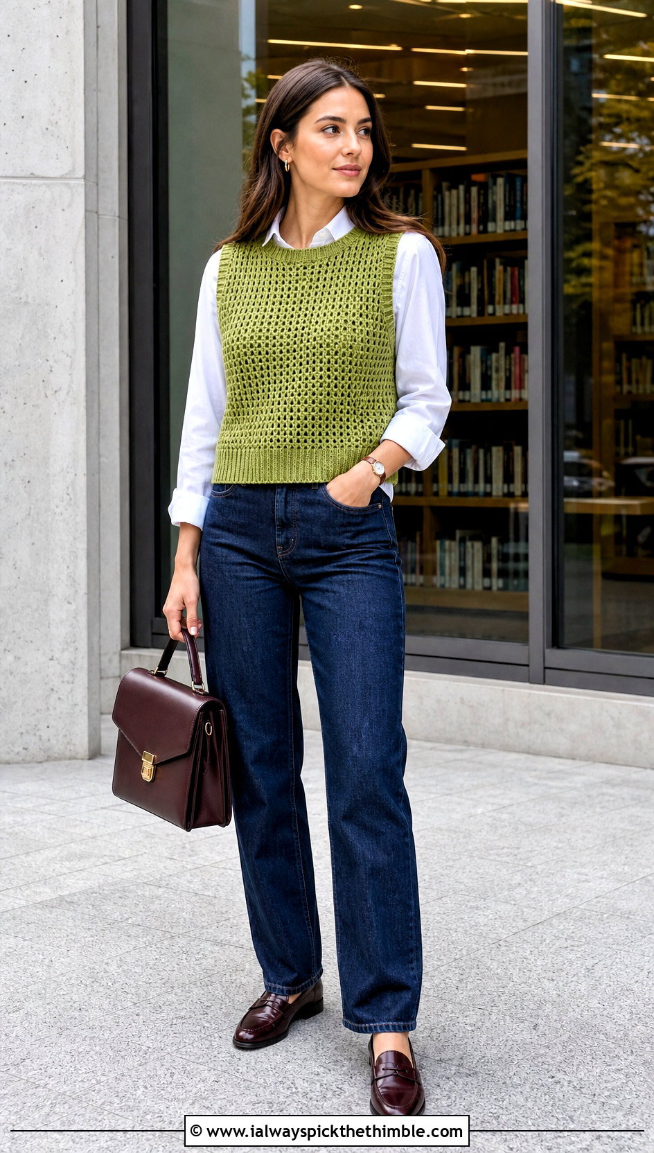 Sleeveless Crochet Cotton Jumper With Button Down Shirt - 15 Crochet Cotton Jumper outfit ideas