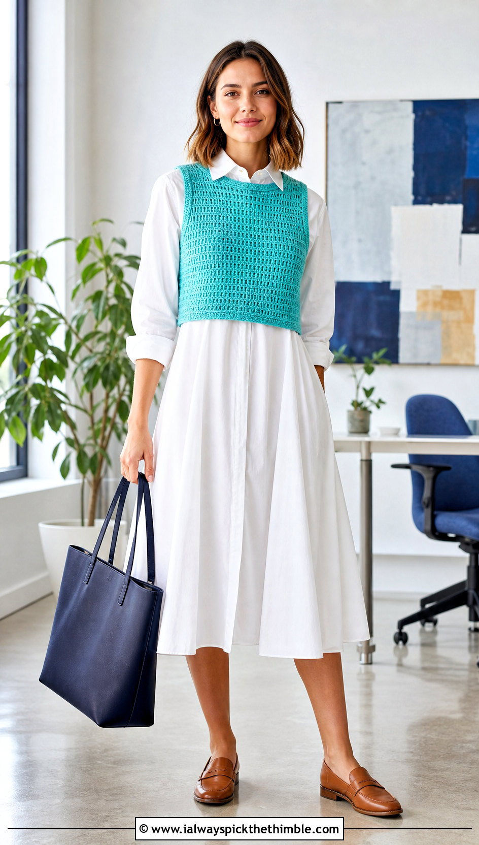 Sleeveless Crochet Crop Sweater Over A Shirt Dress - 25 crochet crop sweater outfit ideas