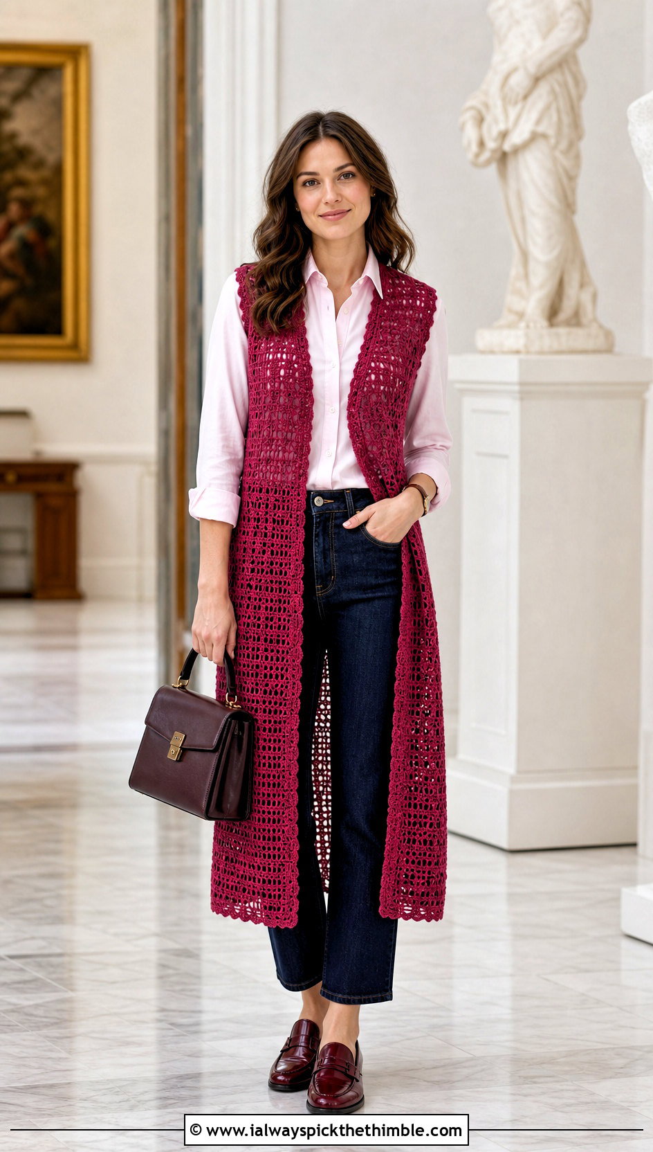 Sleeveless Crochet Duster Cardigan With Button Down Shirt - 25 crochet duster cardigan outfit ideas