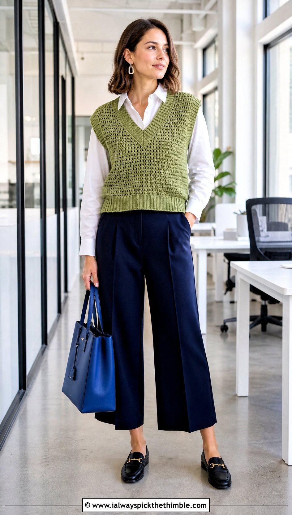 Sleeveless Crochet Grandpa Sweater Vest With Culottes - 20 Crochet Grandpa Sweater outfit ideas