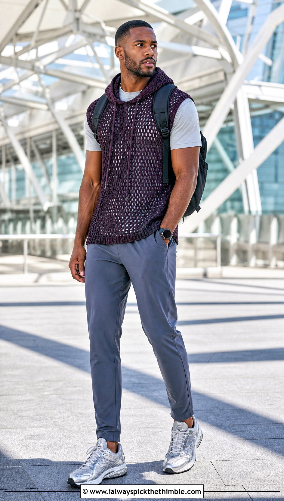 Sleeveless Crochet Hoodie With Track Pants - 20 Crochet Hoodie Men outfit ideas