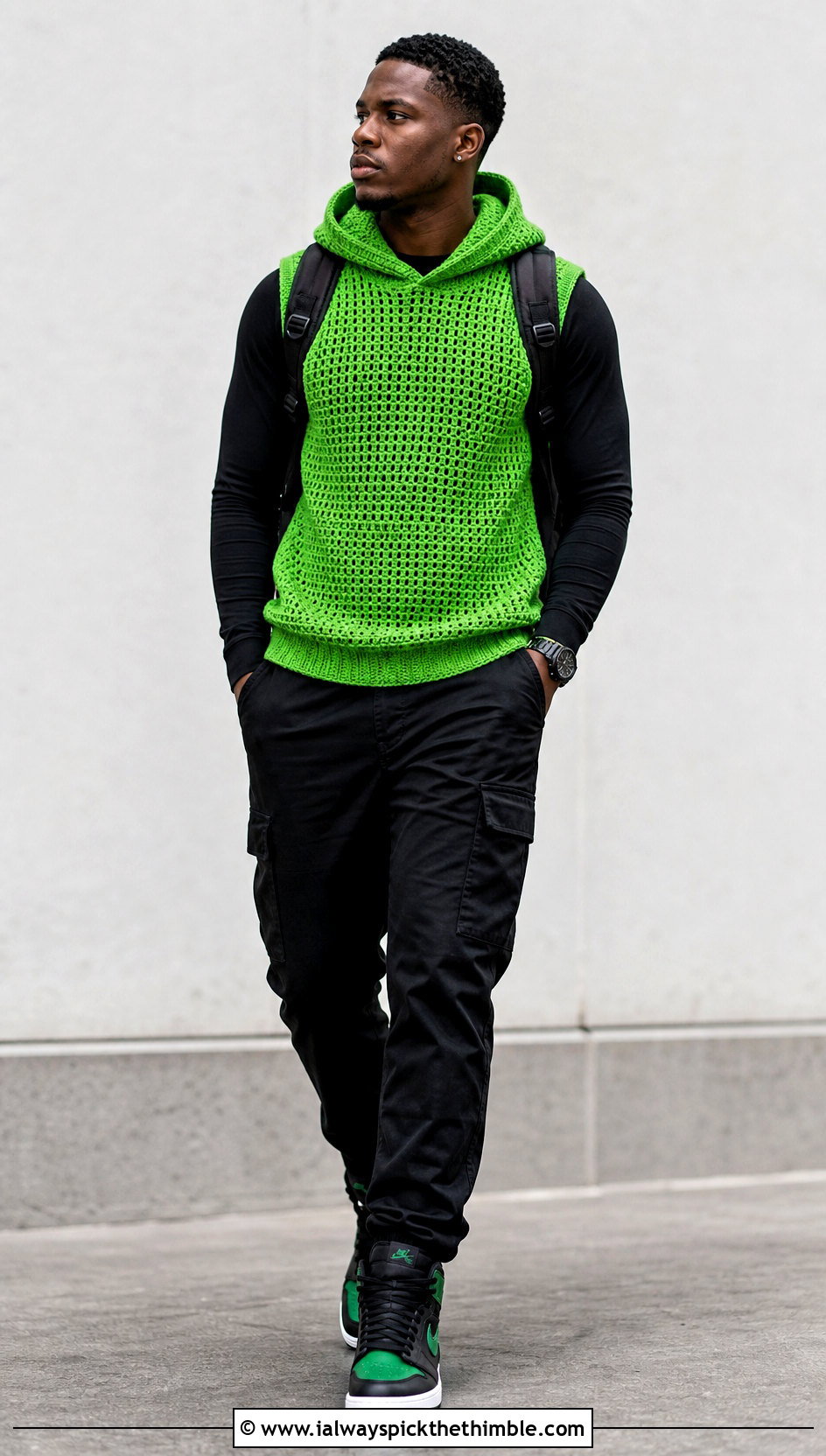 Sleeveless Crochet Hoodie With Utility Pants - 20 crochet mens hoodie outfit ideas