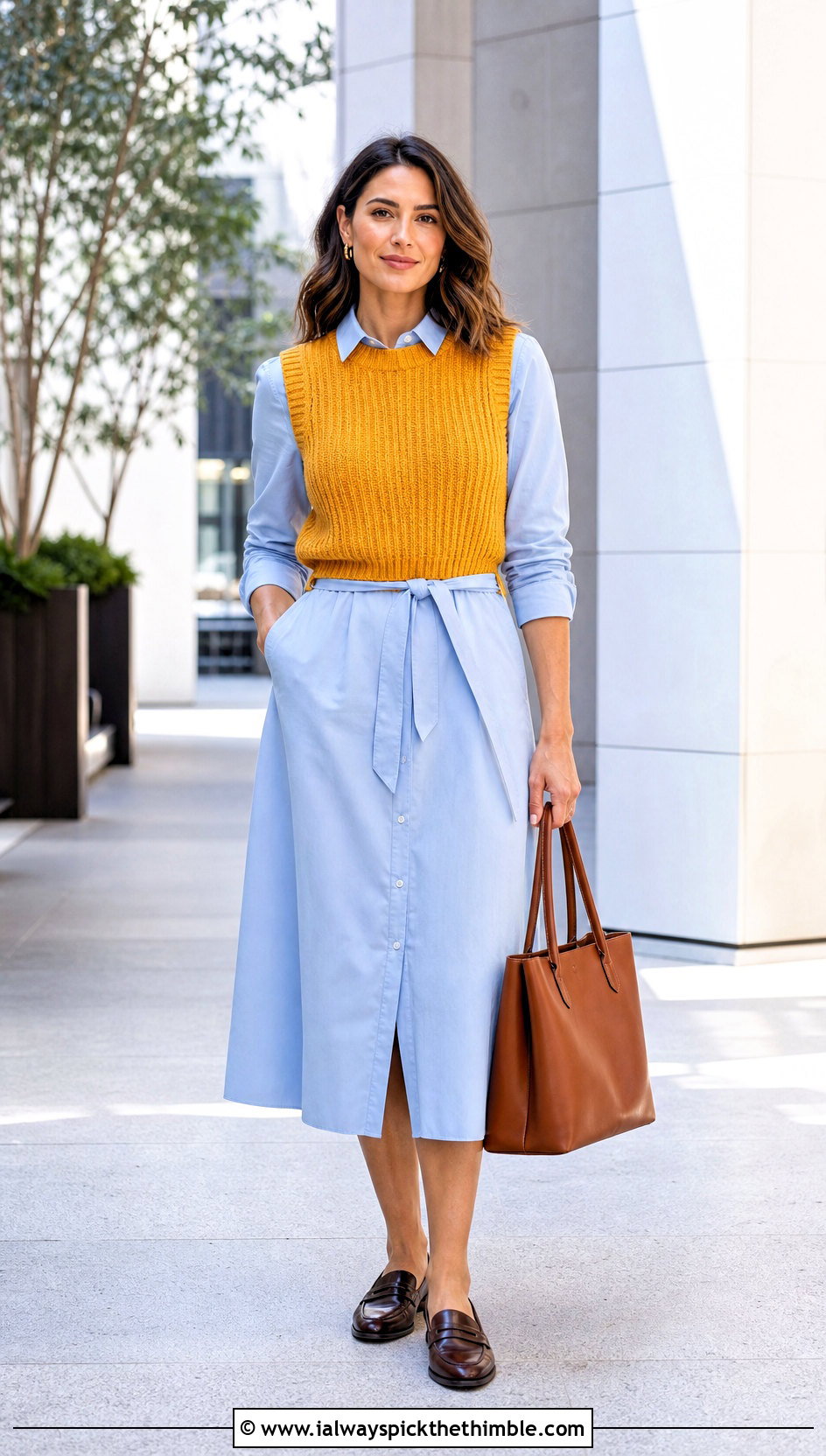 Sleeveless Crochet Ribbed Sweater With Shirt Dress - 25 crochet ribbed sweater outfit ideas