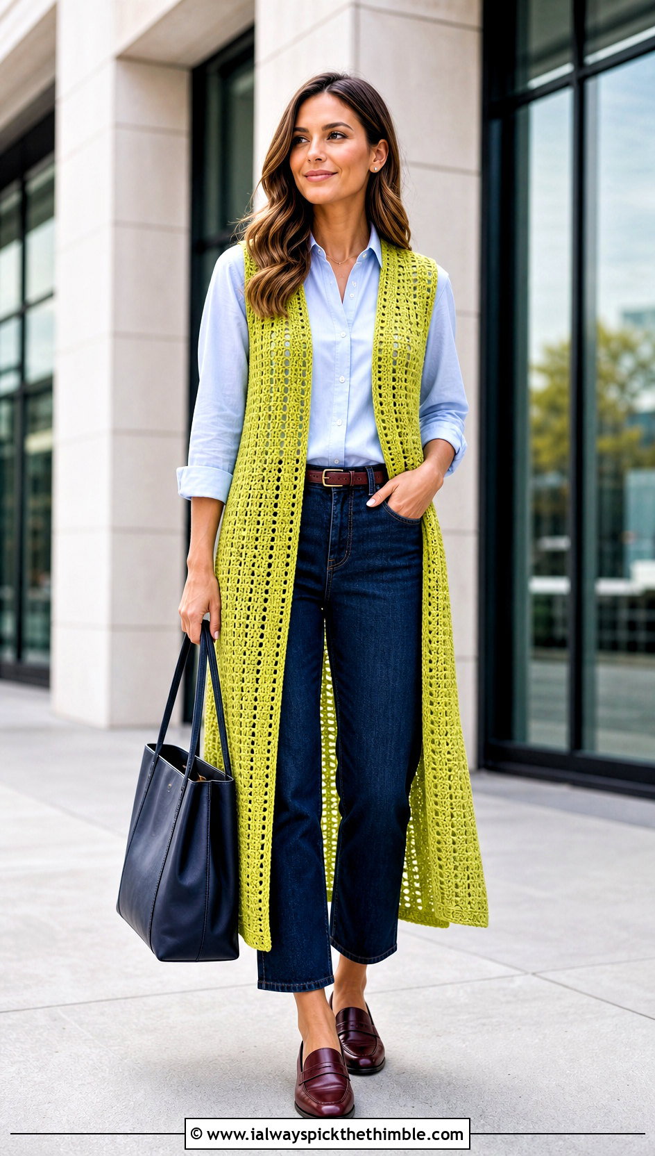 Sleeveless Crochet Vest Duster With Shirt And Jeans - 20 crochet duster outfit ideas