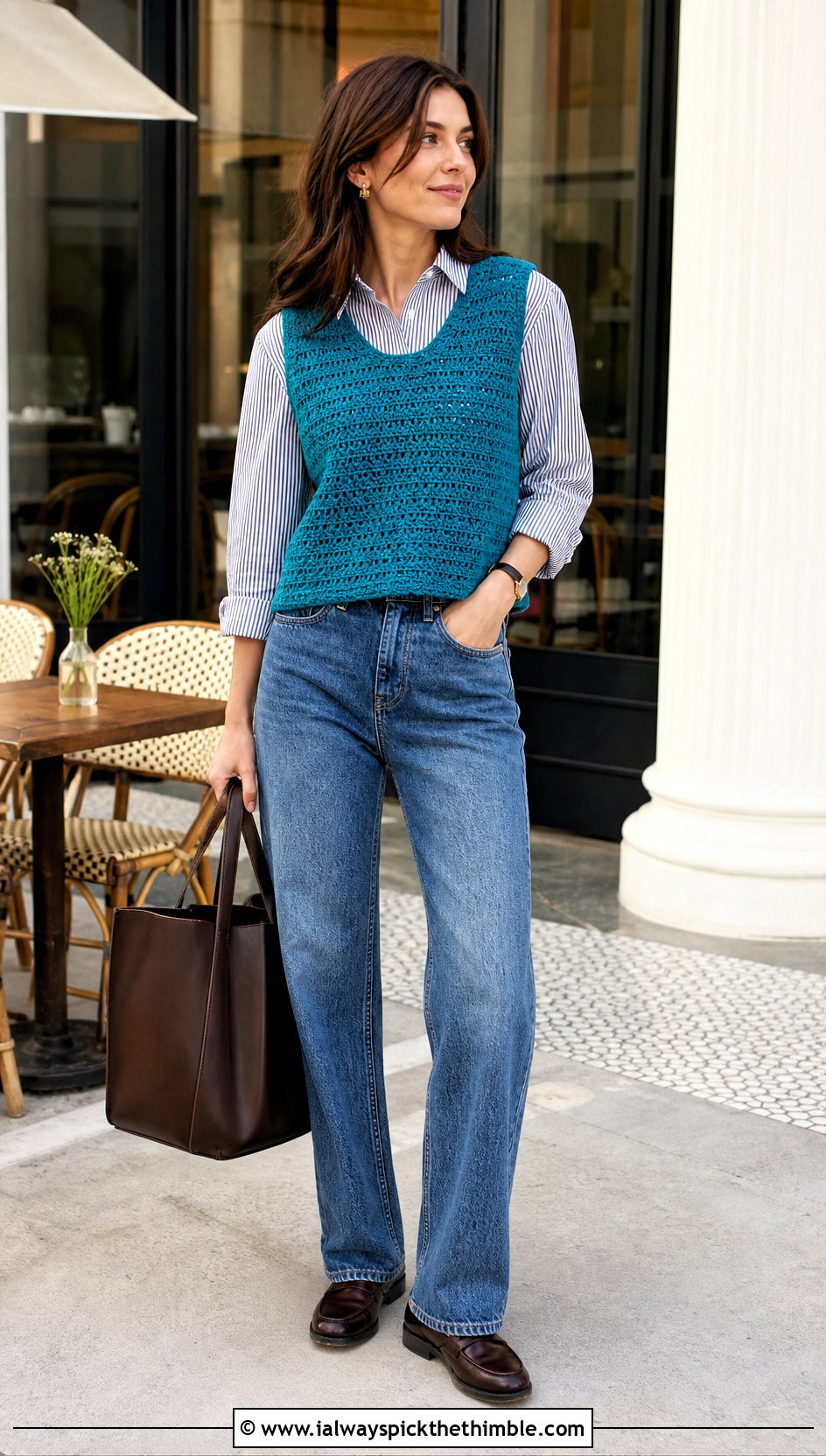 Sleeveless Crochet Vest Top With Striped Shirt - 20 Etsy Crochet Top outfit ideas