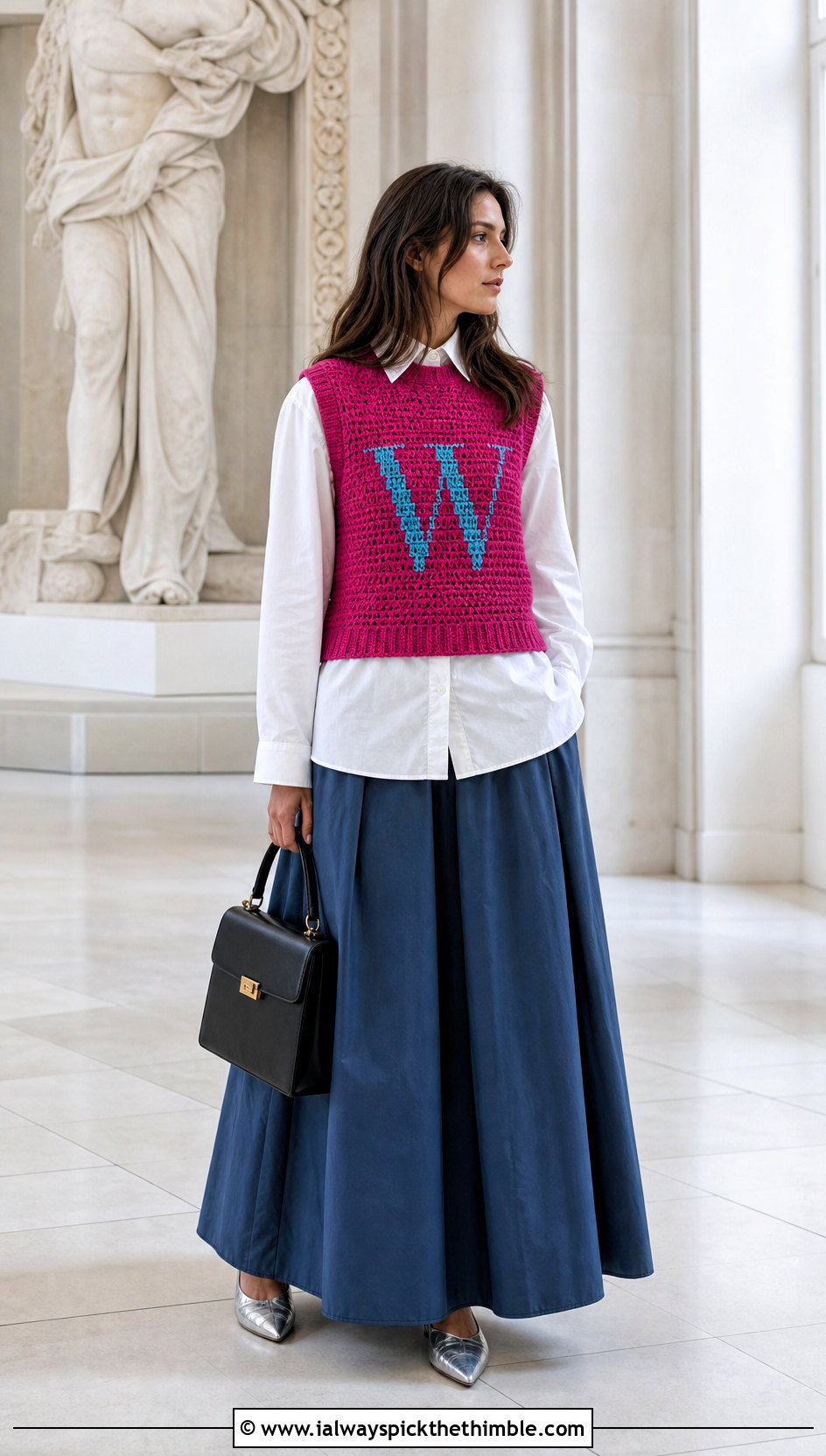 Sleeveless Crochet Weasley Sweater Vest With Poplin Shirt - 25 crochet weasley sweater outfit ideas