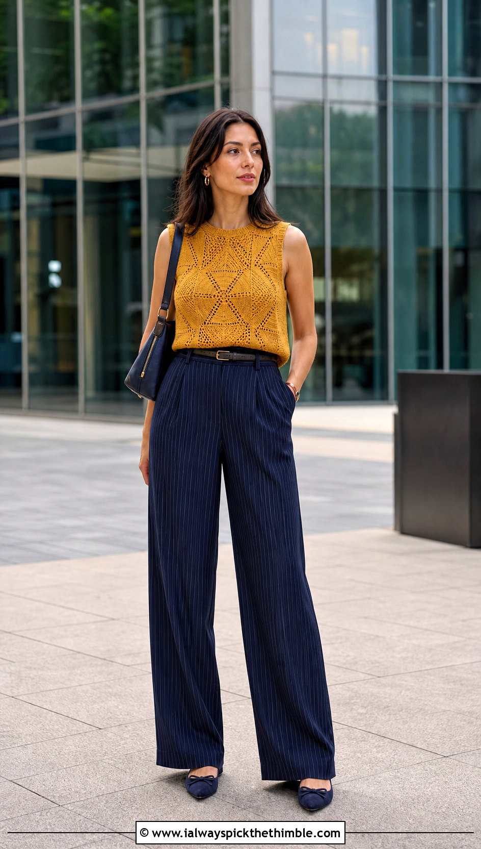 Sleeveless Delilah Top With Pinstripe Pants - 20 crochet delilah top outfit ideas