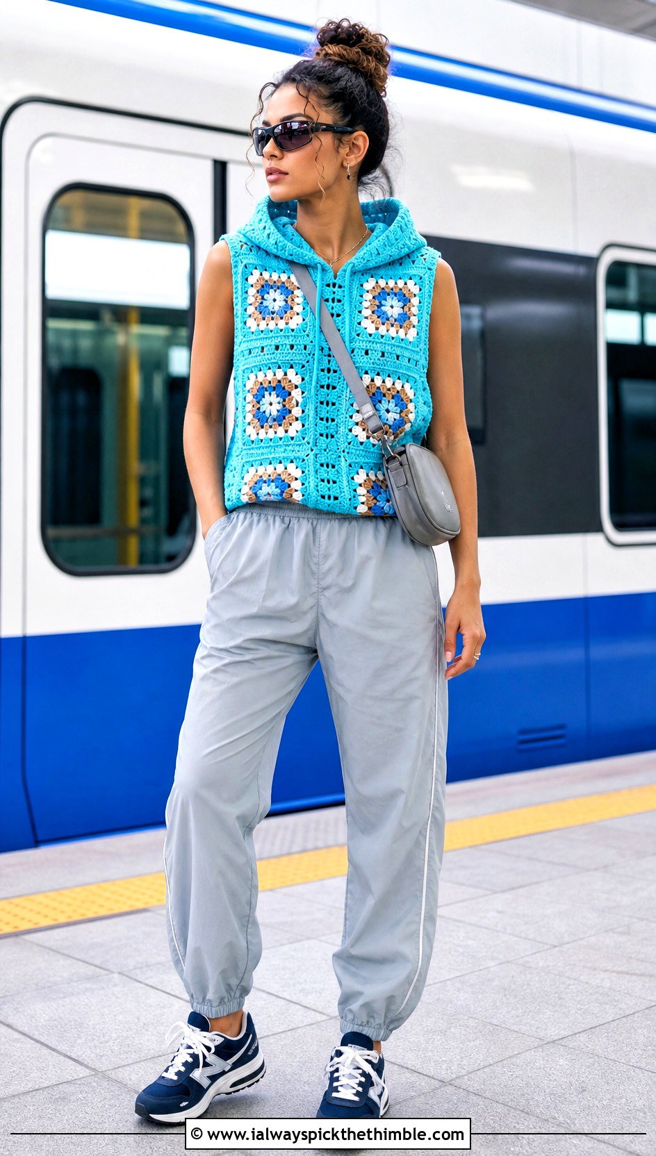 Sleeveless Granny Square Hoodie Top With Track Pants - 25 granny square summer top outfit ideas