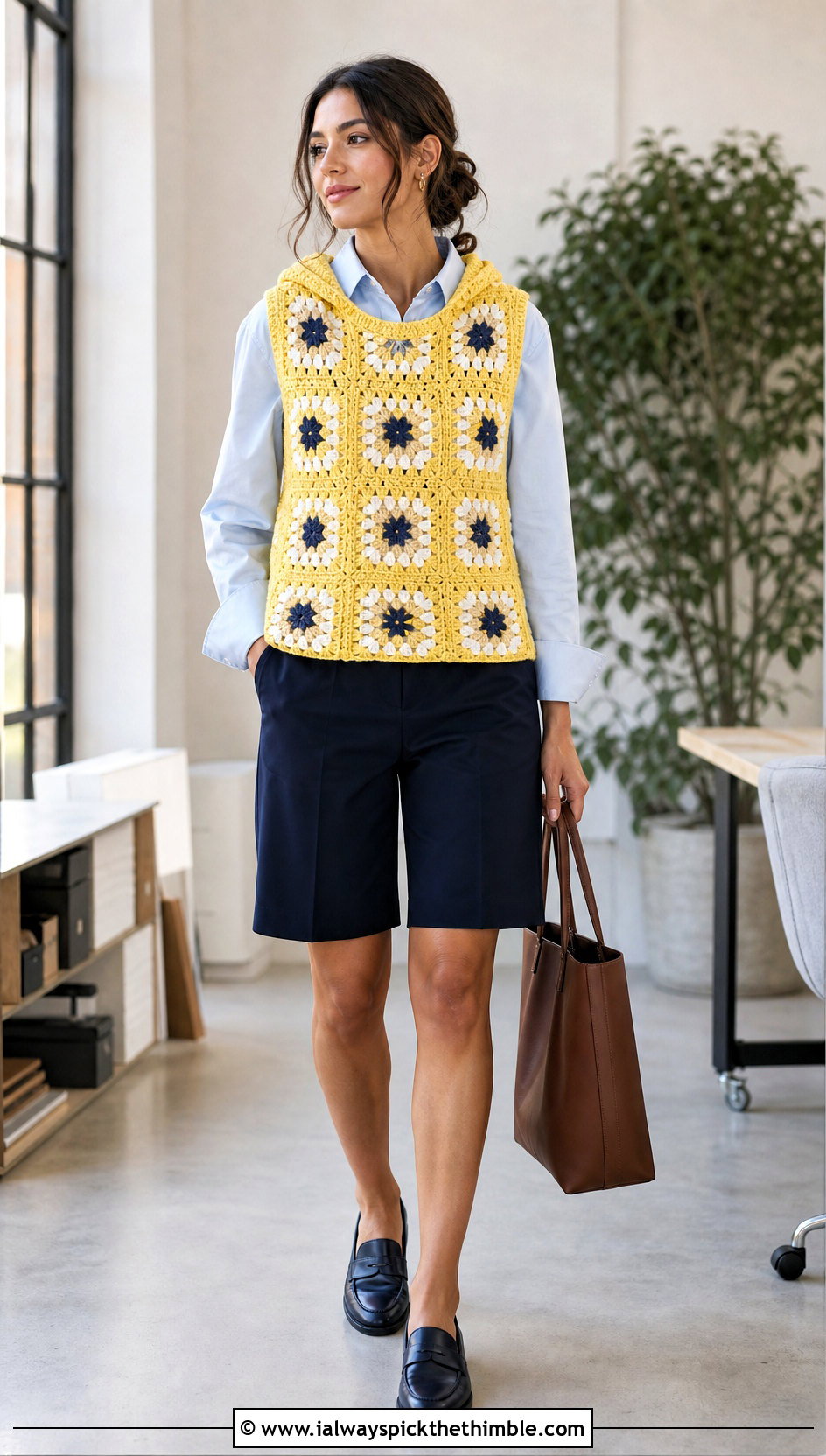 Sleeveless Granny Square Hoodie With Button Down Shirt - 25 granny square hoodie outfit ideas