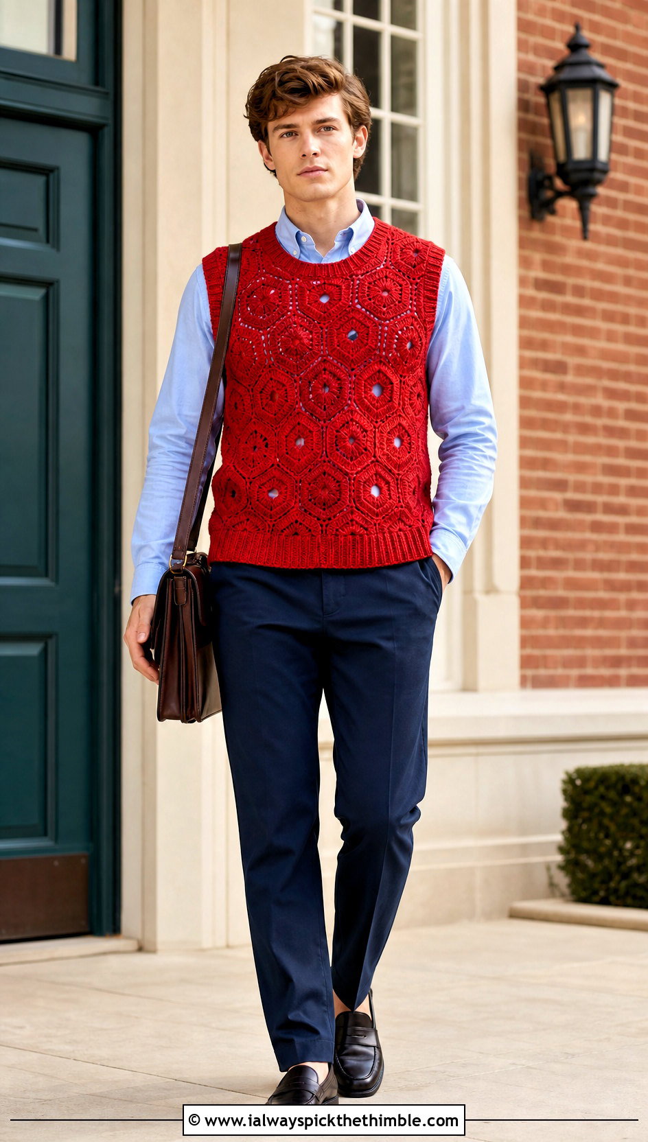 Sleeveless Hexagon Pullover With Button Down Shirt - 25 crochet hexagon pullover outfit ideas