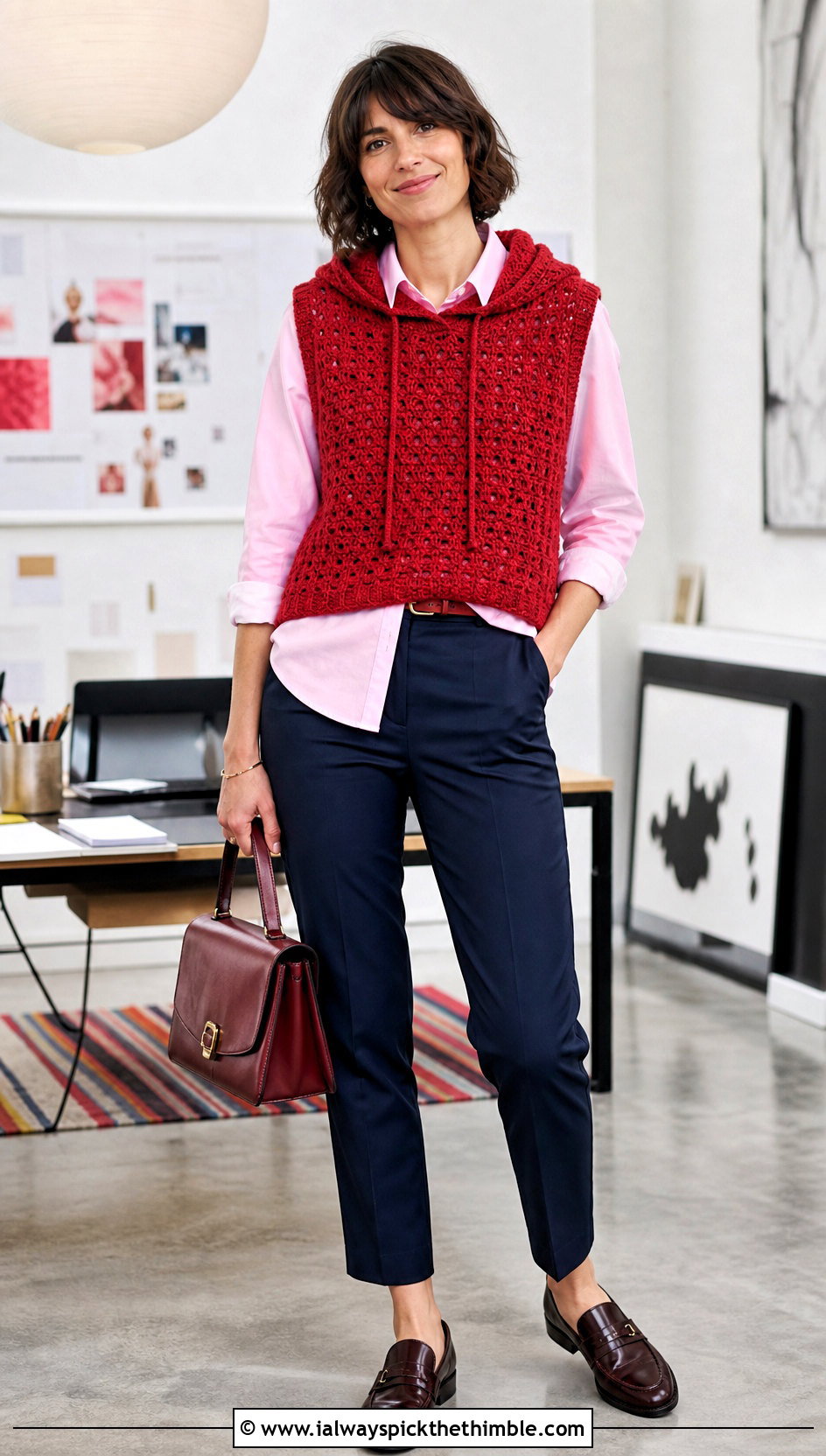 Sleeveless Hooded Crochet Sweater With Button Down Shirt - 20 Hooded Crochet Sweater outfit ideas