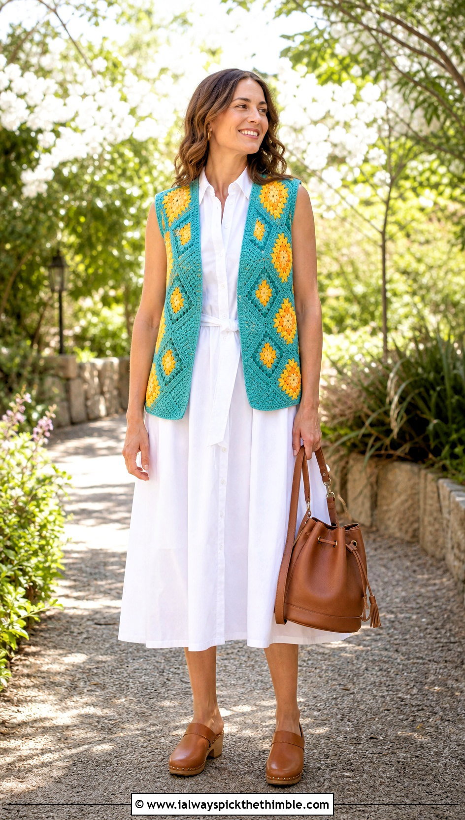 Sleeveless Howls Crochet Jacket With Poplin Dress - 20 Howl's Crochet Jacket outfit ideas