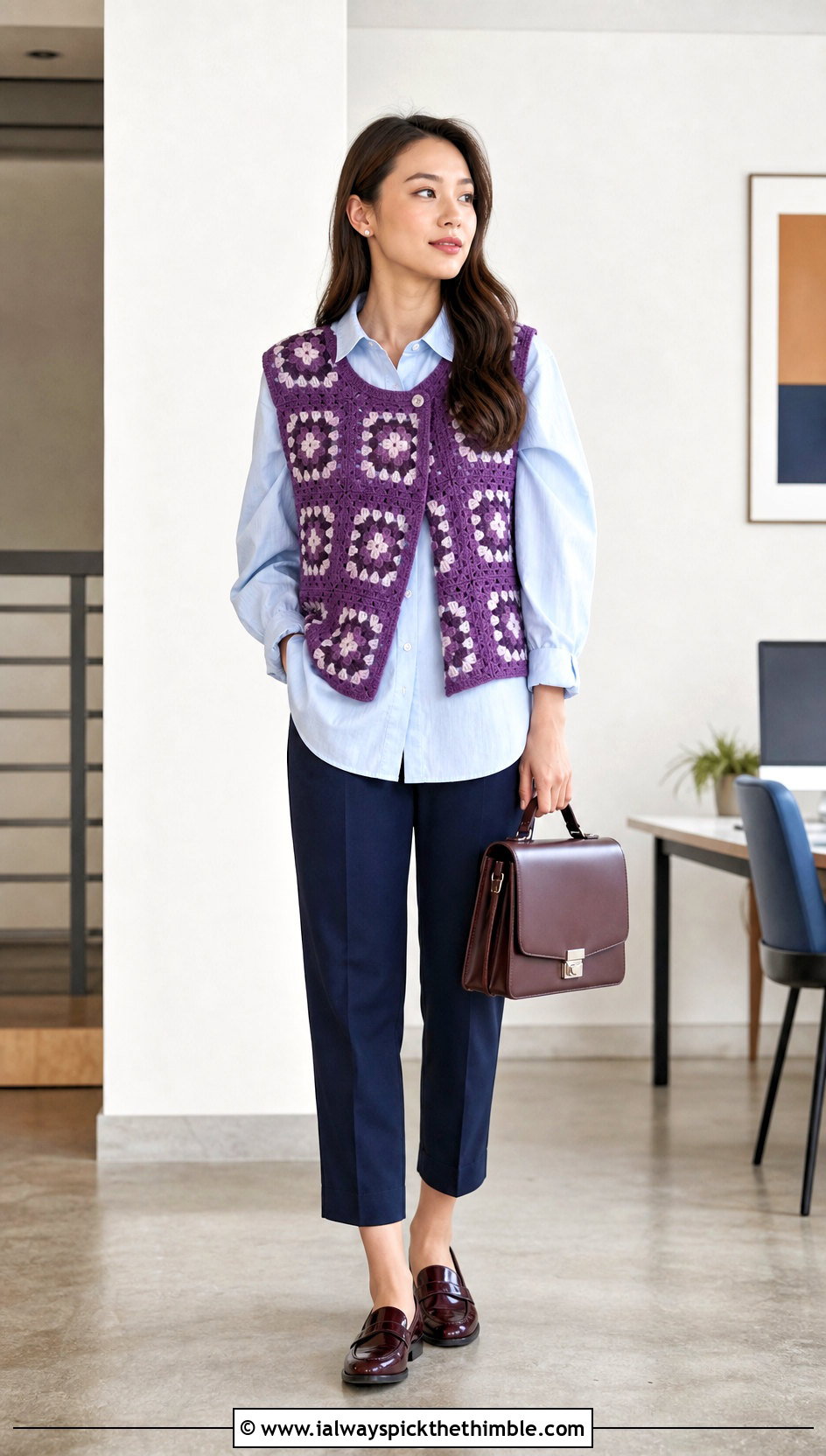 Sleeveless One Granny Square Cardigan With Poplin Shirt - 20 One Granny Square Cardigan outfit ideas