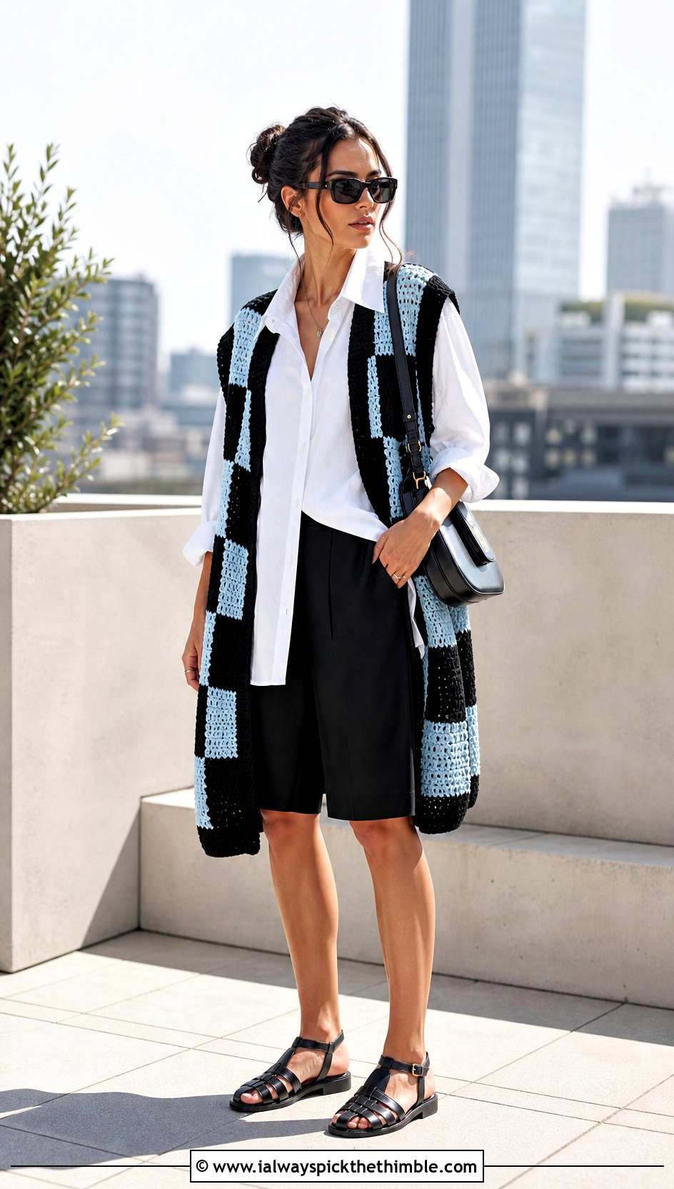 Sleeveless Tanjiro Crochet Kimono With Bermuda Shorts - 20 tanjiro crochet kimono outfit ideas