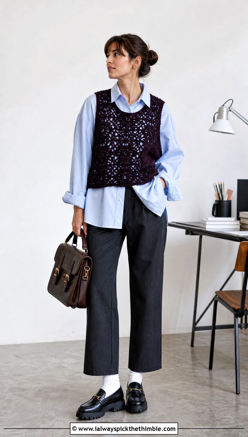 Sleeveless Vest Crochet Grunge Top With Button Down Shirt - 20 crochet grunge top outfit ideas