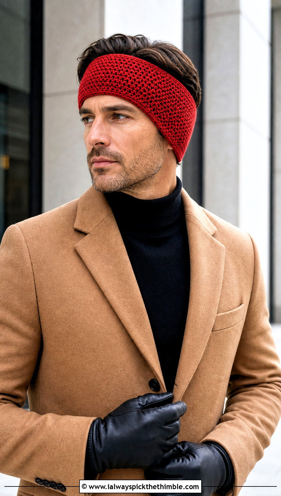 Slim Crochet Mens Ear Warmer With Tailored Coat - 20 Crochet Mens Ear Warmer outfit ideas