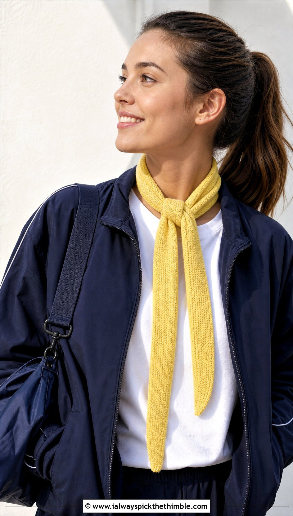 Slim Lemon Peel Stitch Scarf With Track Jacket - 20 Crochet Lemon Peel Stitch Scarf outfit ideas