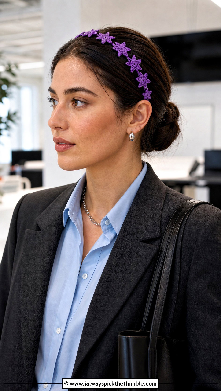 Slim Star Applique Headband With Tailored Workwear - 20 crochet star headband outfit ideas