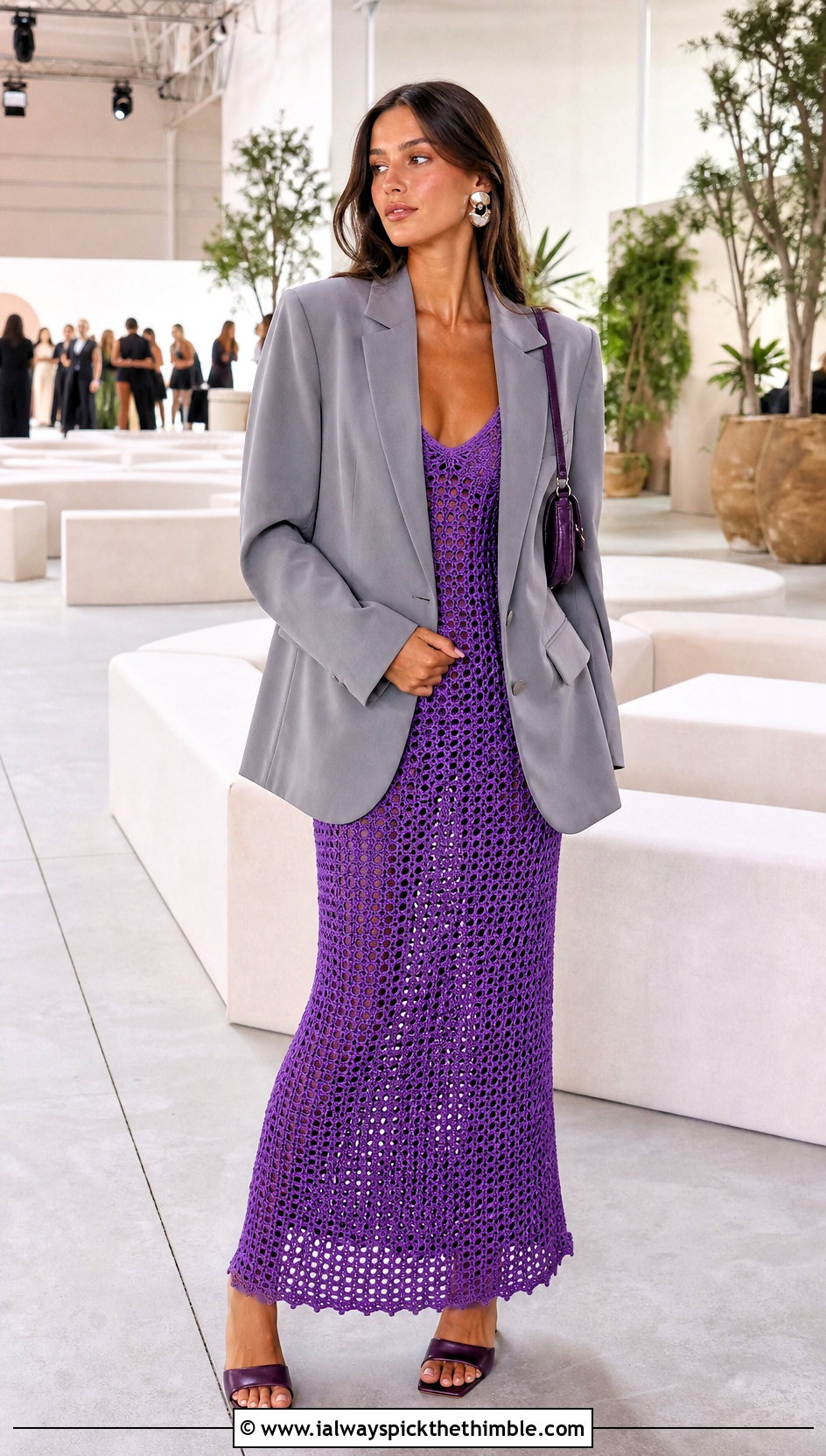 Slip Crochet Prom Dress With Oversized Blazer - 20 Crochet Prom Dress outfit ideas