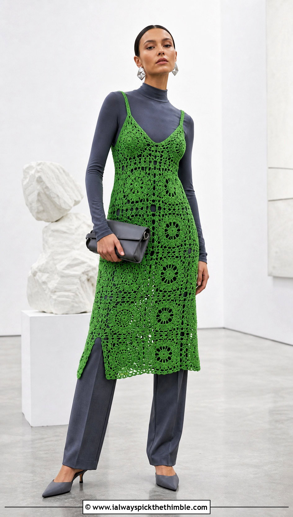 Slip Granny Square Dress With Tailored Trousers - 25 granny square dress outfit ideas