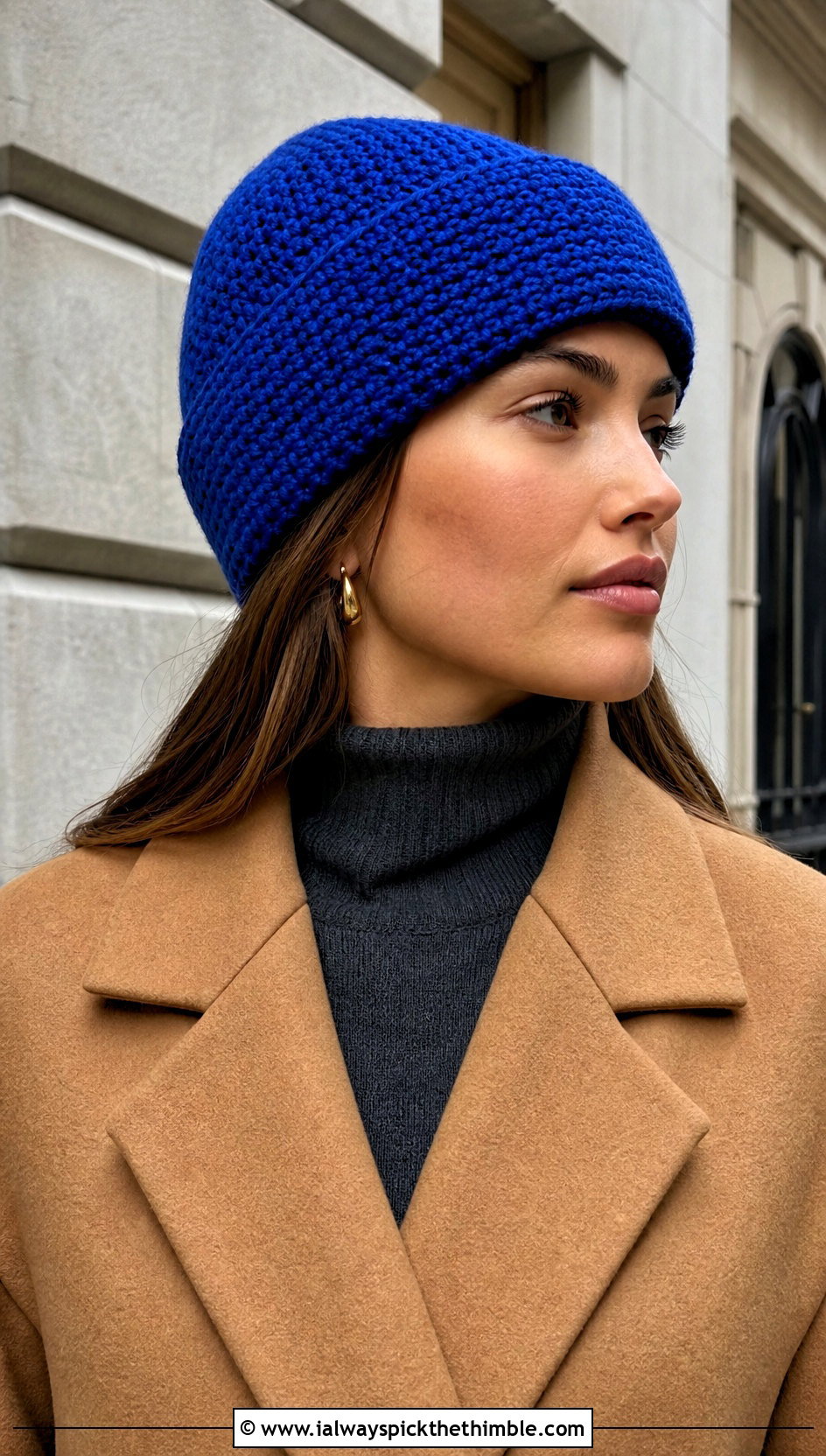 Slip Stitch Crochet Fisherman Beanie With Wool Coat - 25 crochet fisherman beanie outfit ideas