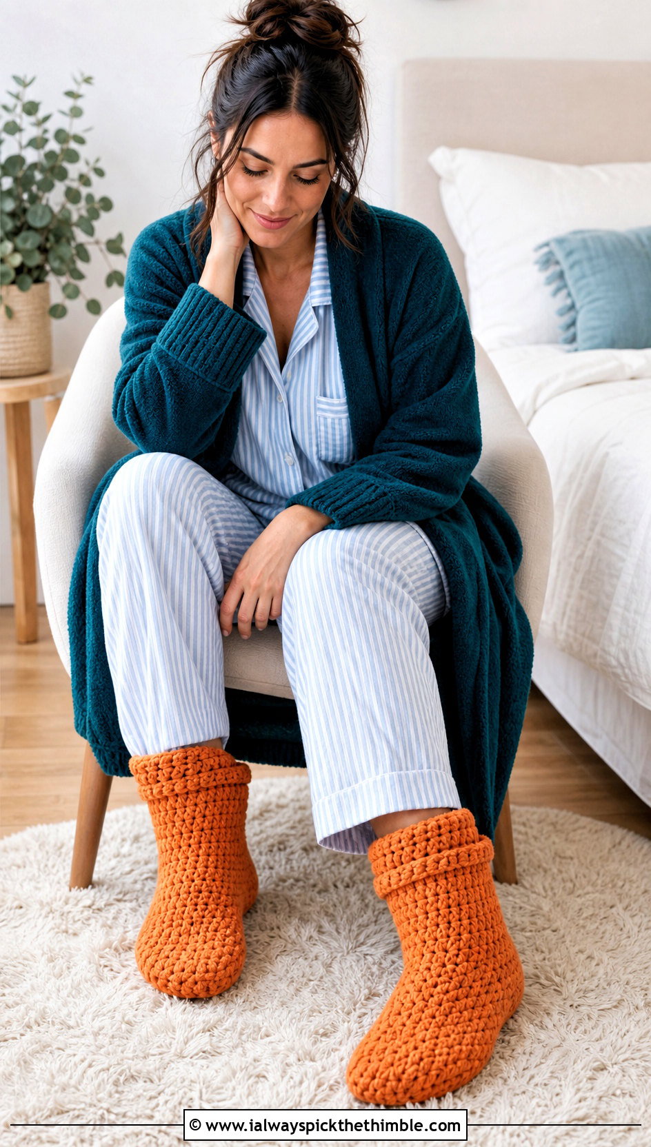 Slipper Boot Crochet Socks With Pajamas And A Robe - 25 crochet sock outfit ideas