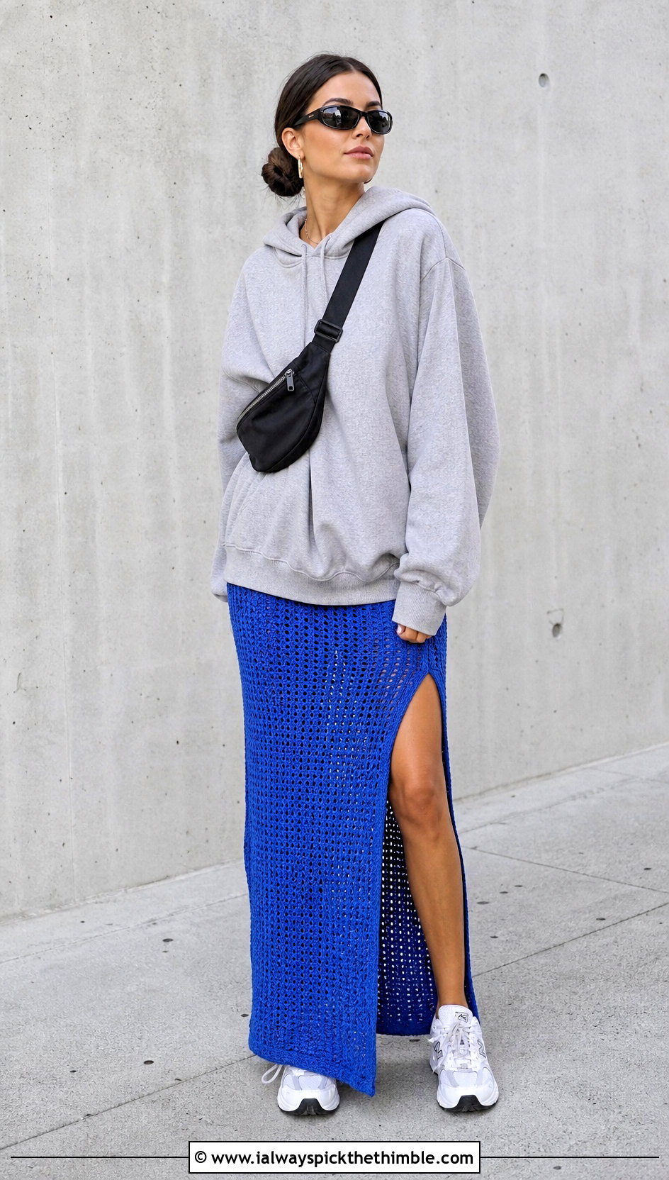 Slit Crochet Maxi Skirt With Oversized Hoodie - 25 crochet maxi skirt outfit ideas