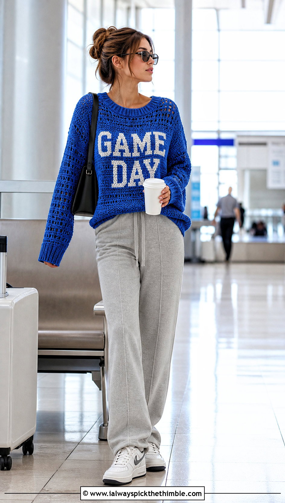 Slogan Crochet Graphic Sweater With Track Pants - 20 crochet graphic sweater outfit ideas