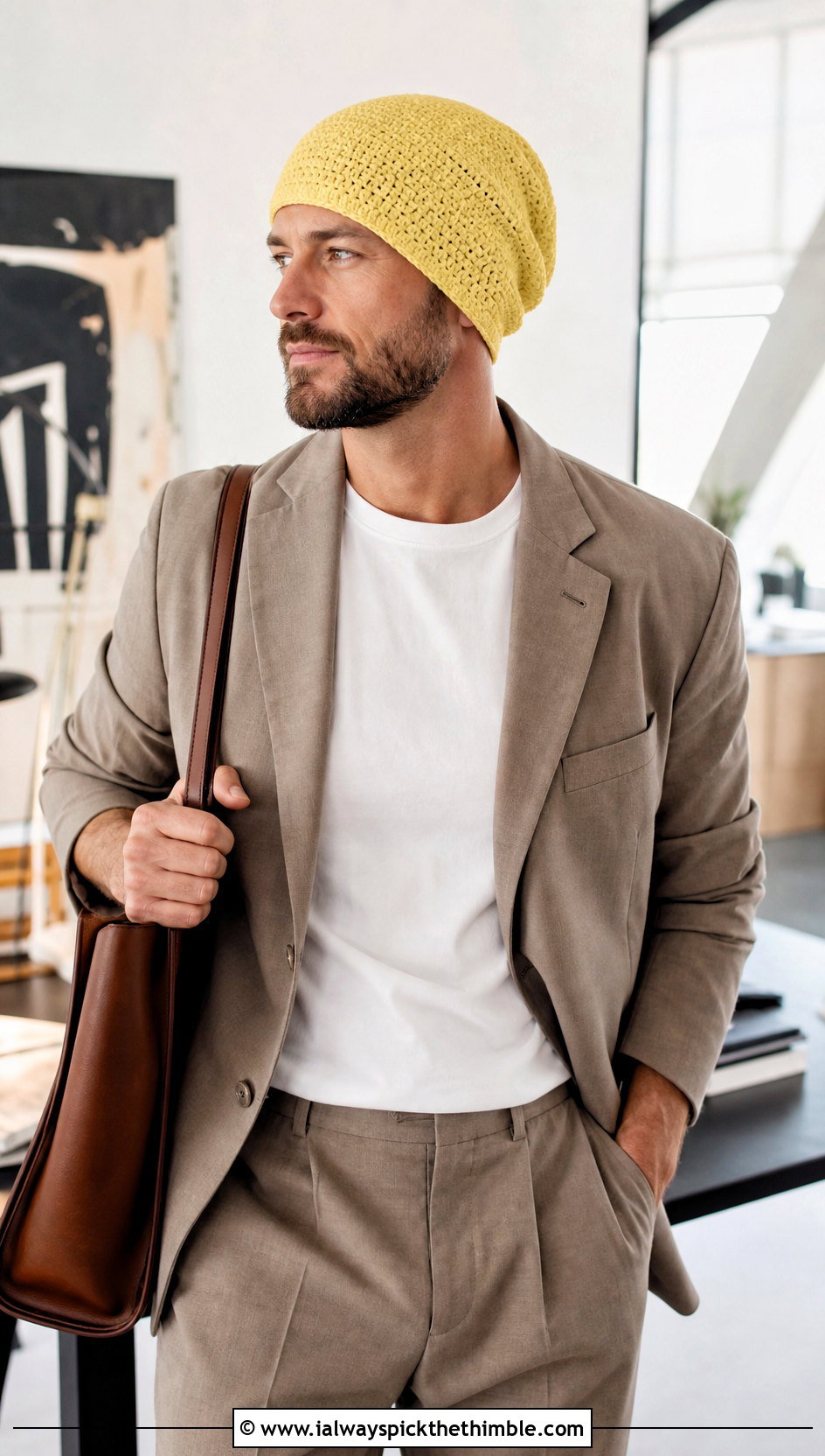 Slouch Beanie Chemo Cap With Relaxed Suit - 20 Crochet Chemo Caps For Men outfit ideas