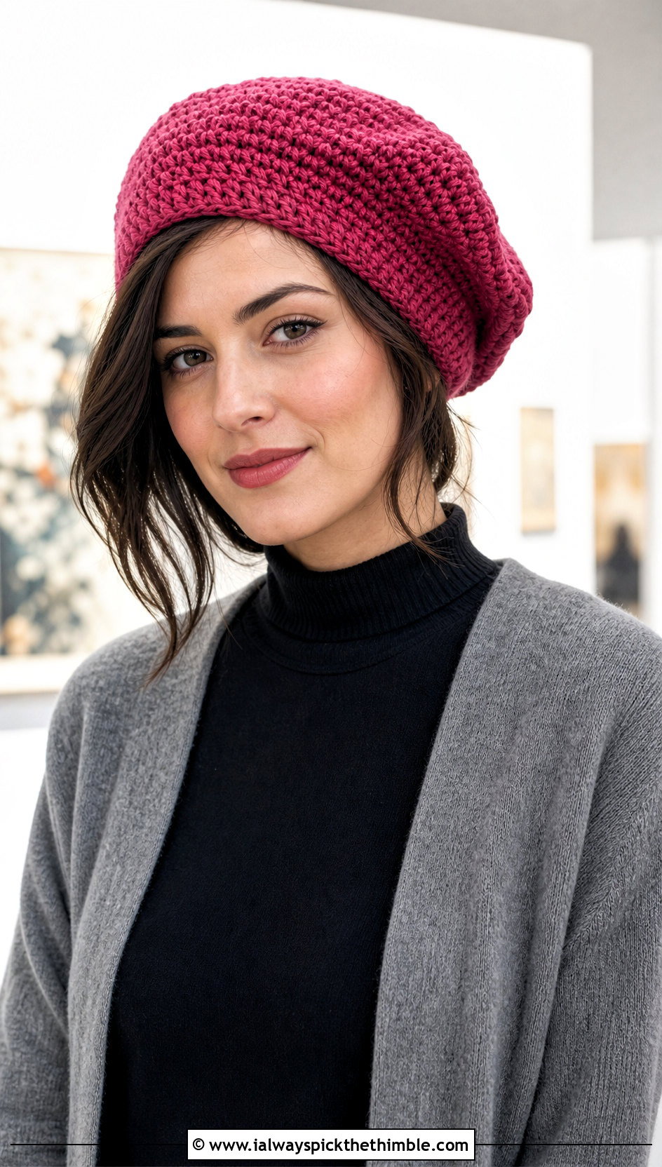 Slouch Beret Crochet Hat With Pleated Skirt - 20 easy crochet slouch hat outfit ideas