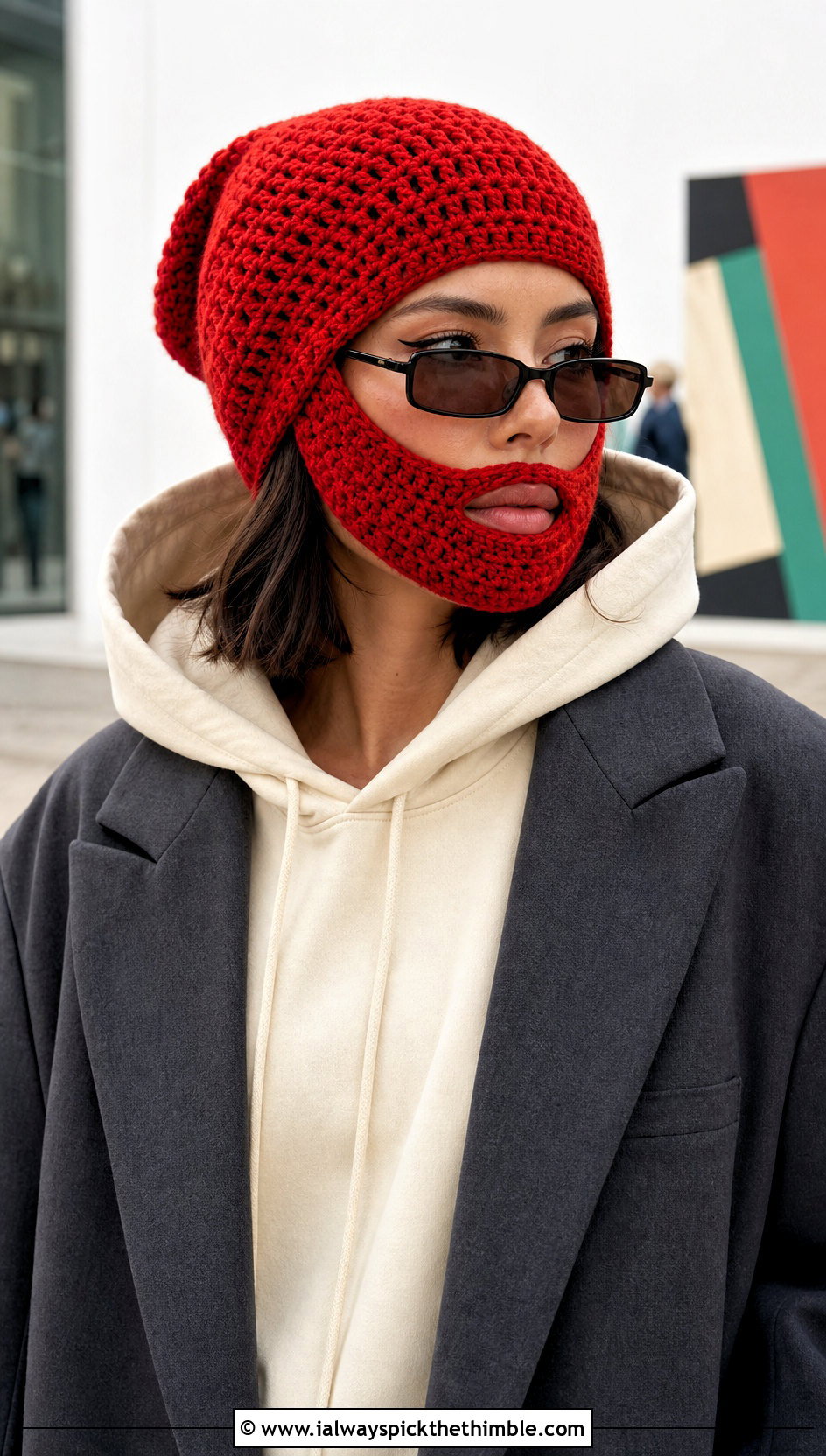 Slouchy Beard Crochet Beanie With Blazer And Hoodie - 25 crochet beard hat outfit ideas