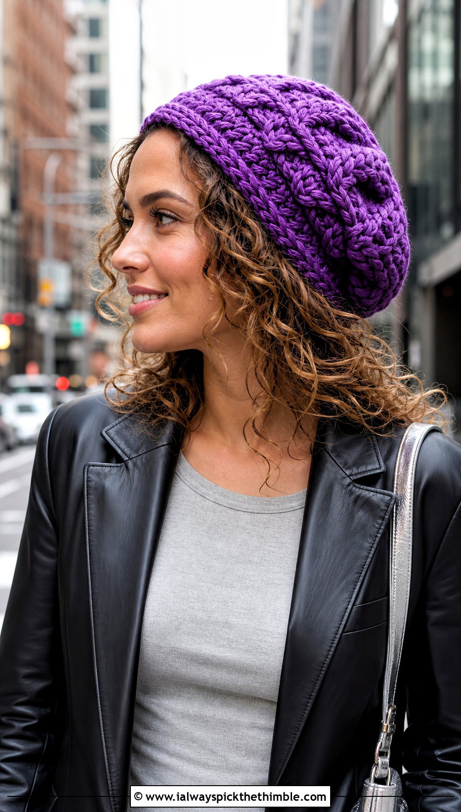 Slouchy Braided Crochet Beanie With Leather Blazer - 15 Braided Crochet Beanie outfit ideas
