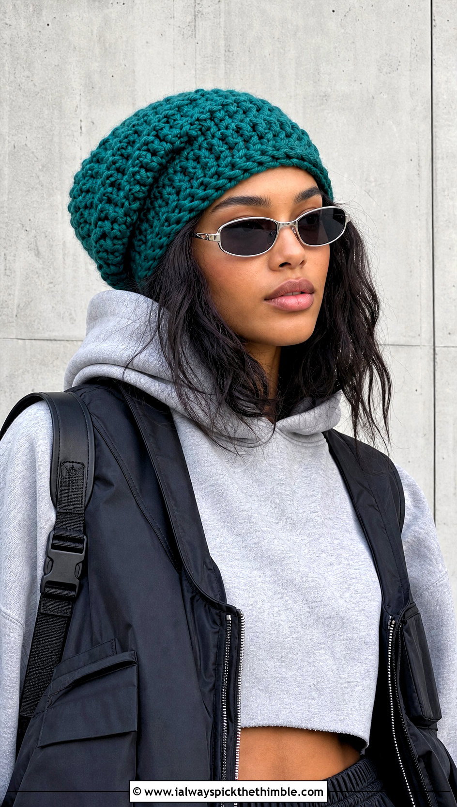 Slouchy Chunky Crochet Beanie With Hoodie And Cargo Pants - 20 chunky yarn crochet hat outfit ideas