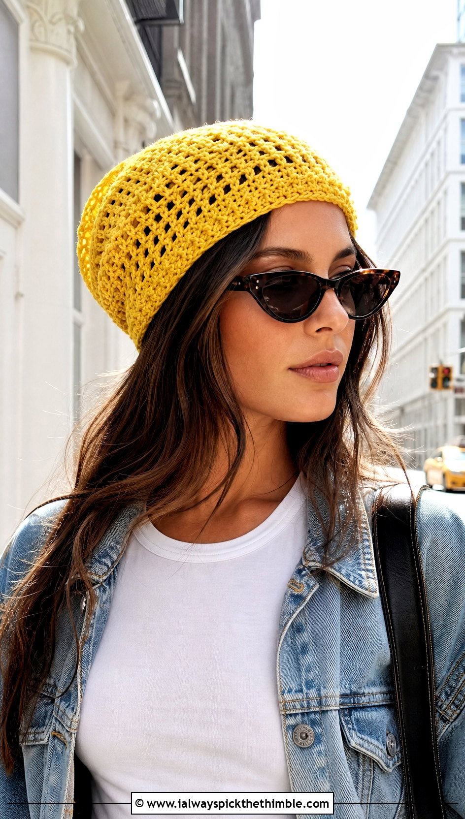 Slouchy Cotton Crochet Beanie With Wide Leg Jeans - 15 Crochet Lightweight Beanie outfit ideas