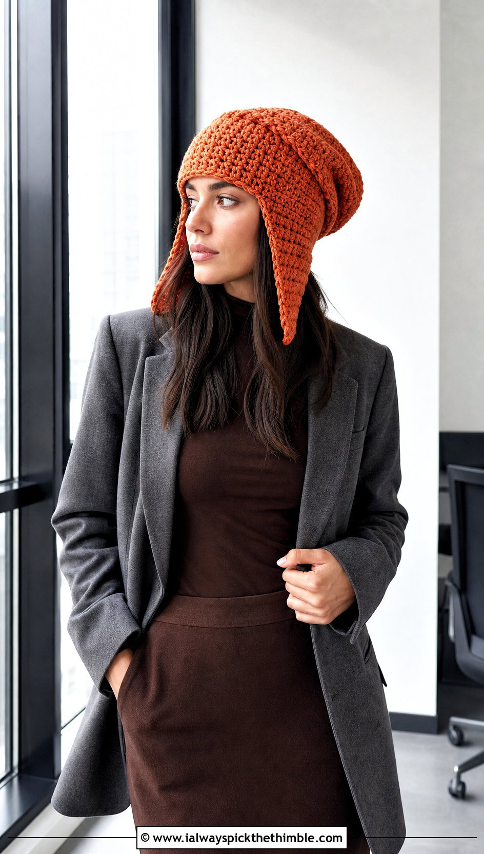 Slouchy Crochet Beanie With Earflaps And Oversized Blazer - 15 Crochet Beanie With Earflaps outfit ideas