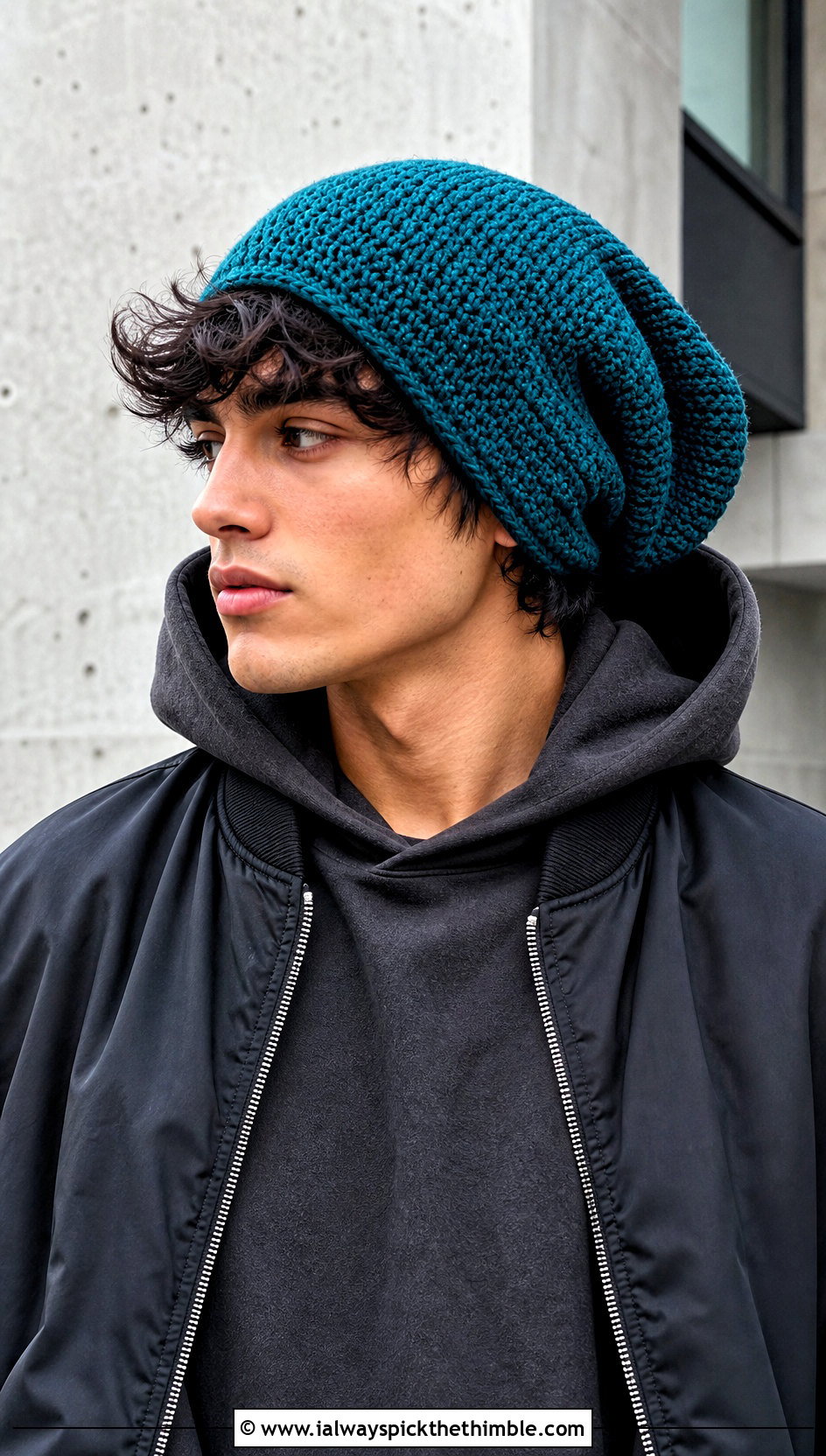 Slouchy Crochet Beanie With Hoodie And Cargo Pants - 20 easy crochet beanie for men outfit ideas