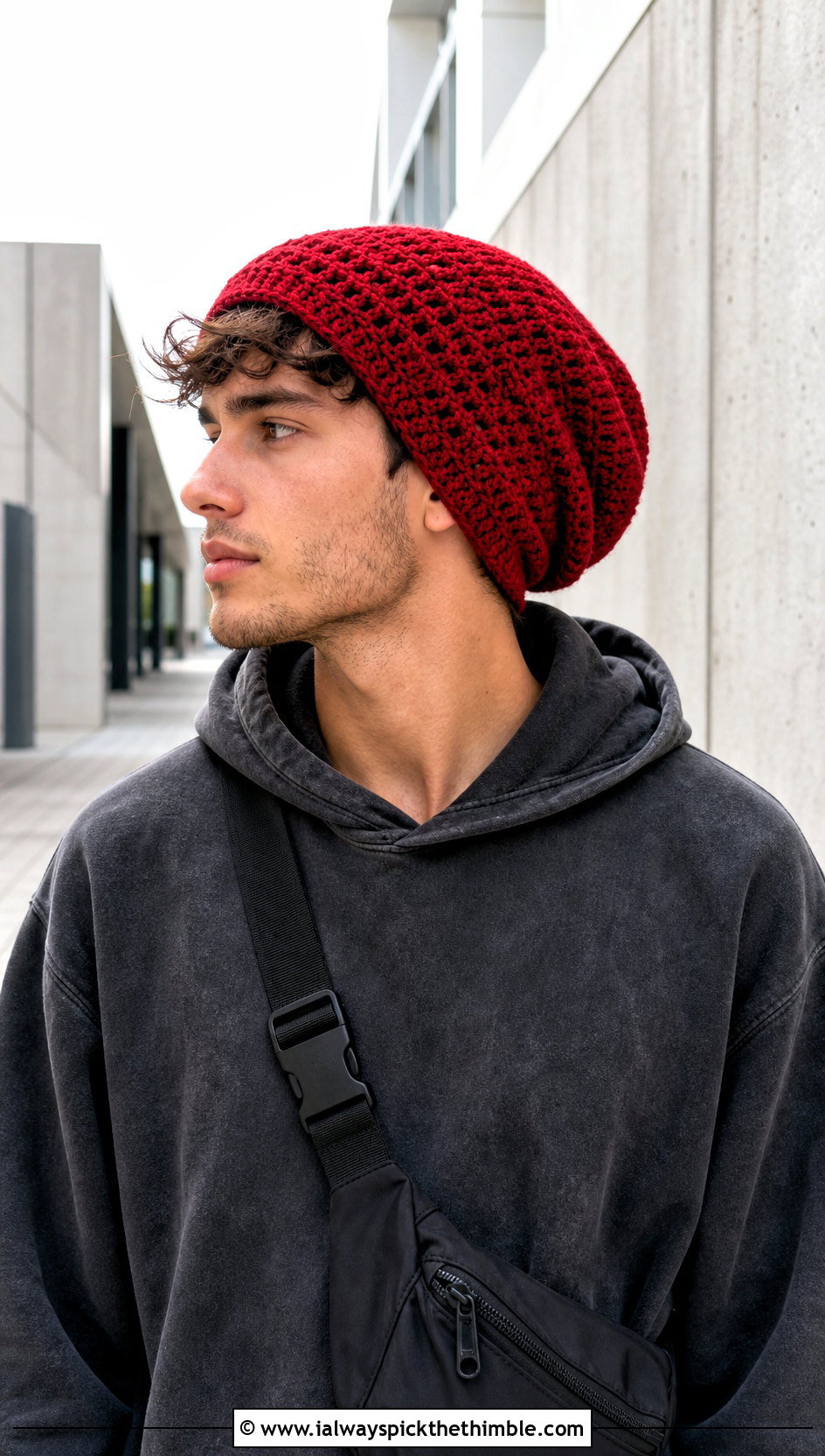 Slouchy Crochet Beanie With Hoodie And Cargo Pants - 25 crochet hats for men outfit ideas