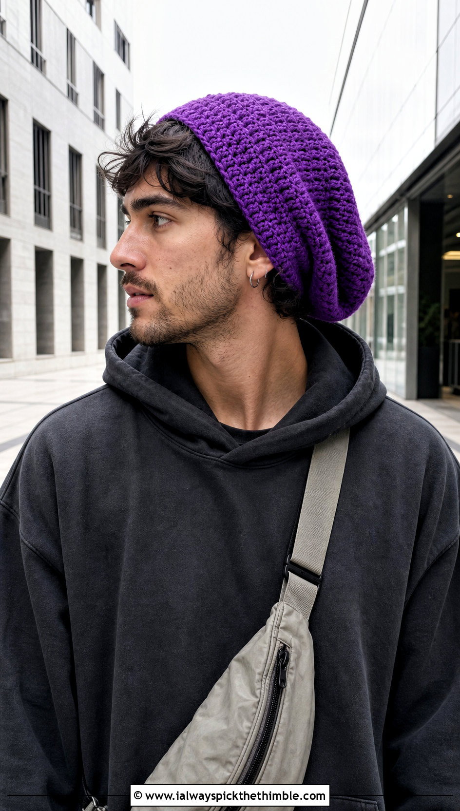 Slouchy Crochet Beanie With Hoodie And Cargo Pants - 25 mens crochet hats outfit ideas