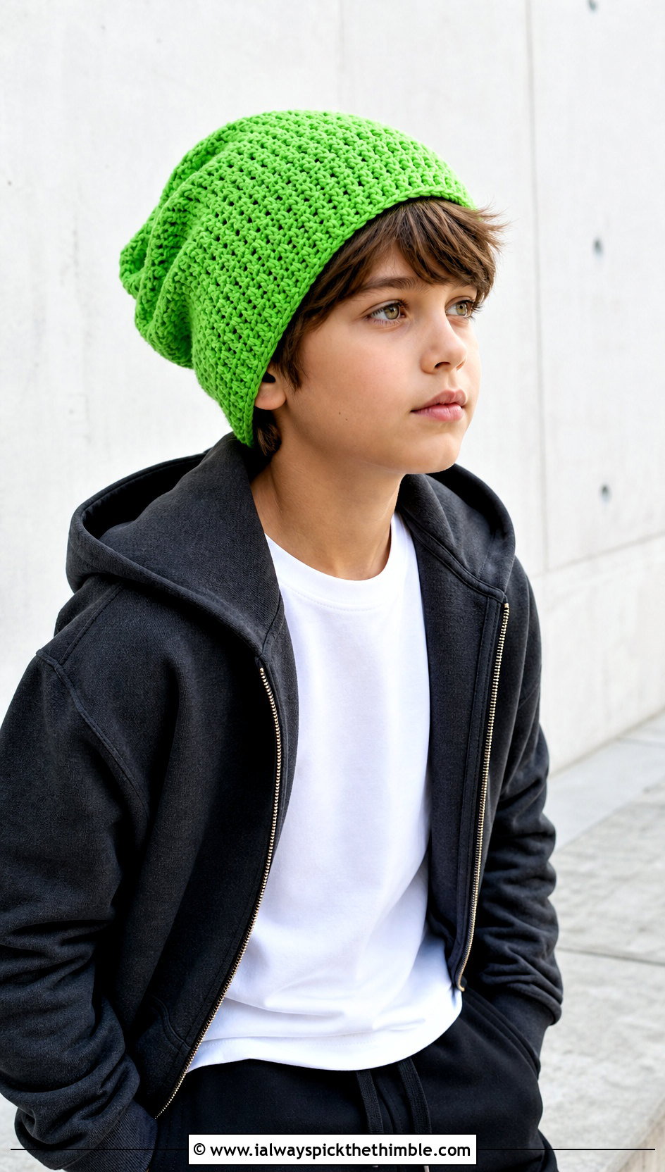 Slouchy Crochet Beanie With Hoodie And Joggers - 25 childrens crochet hats outfit ideas