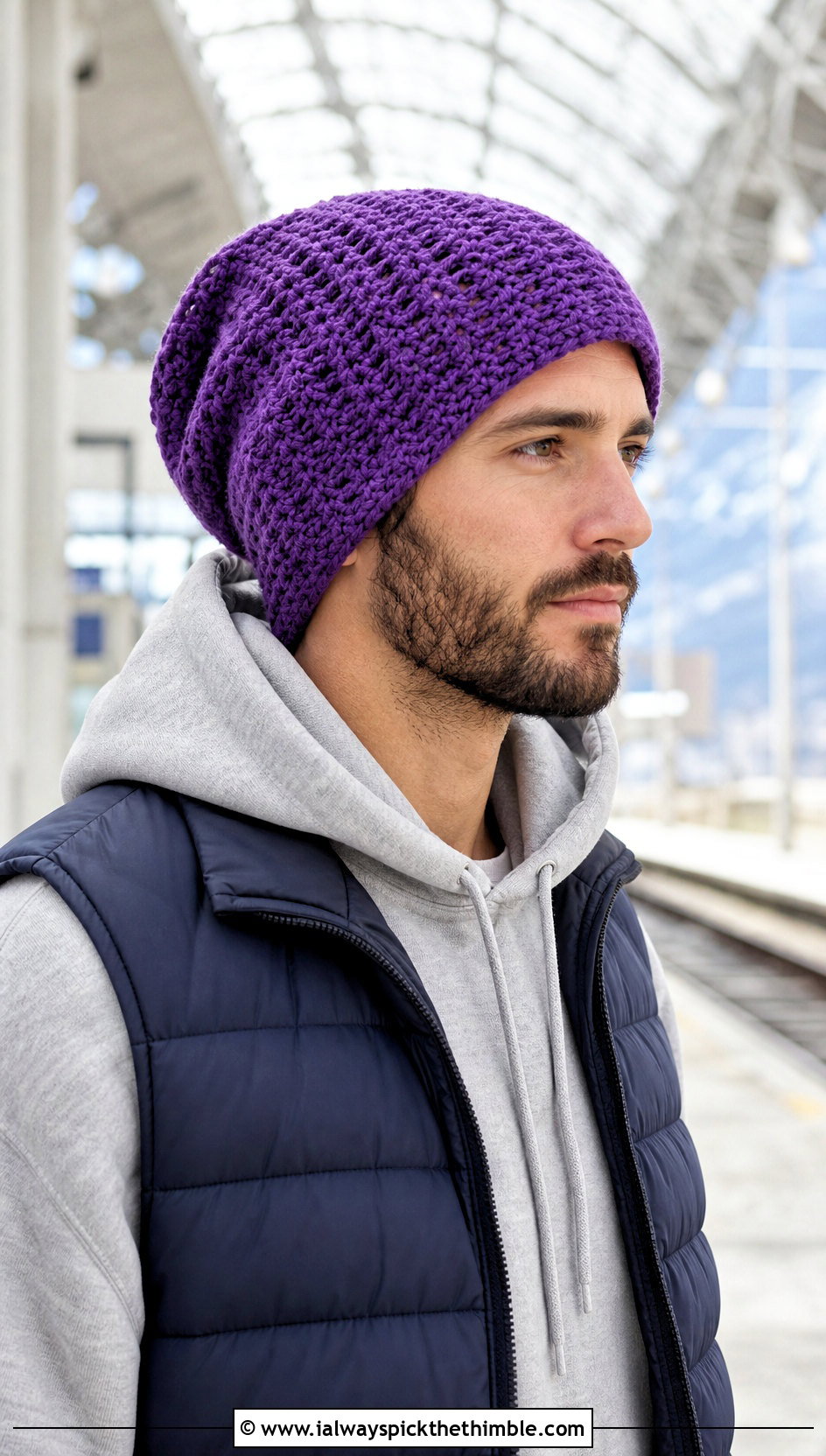 Slouchy Crochet Beanie With Hoodie - 15 Easy Crochet Mens Hat outfit ideas