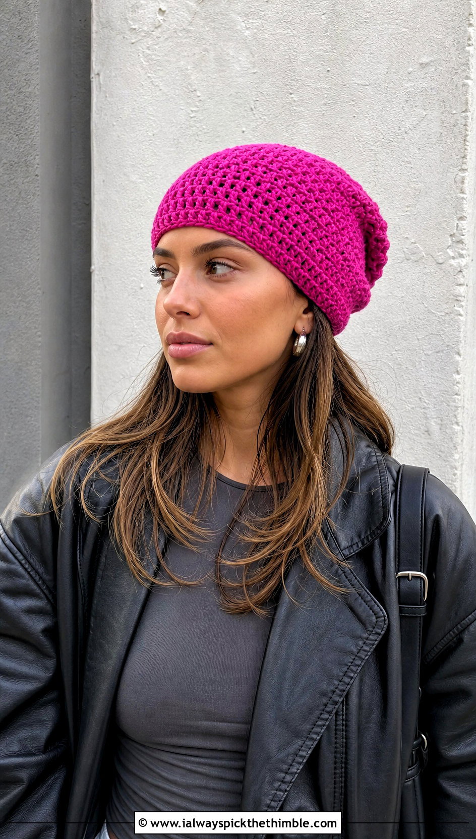 Slouchy Crochet Beanie With Leather Jacket And Cargo Pants - 15 Crochet Woolly Hat outfit ideas