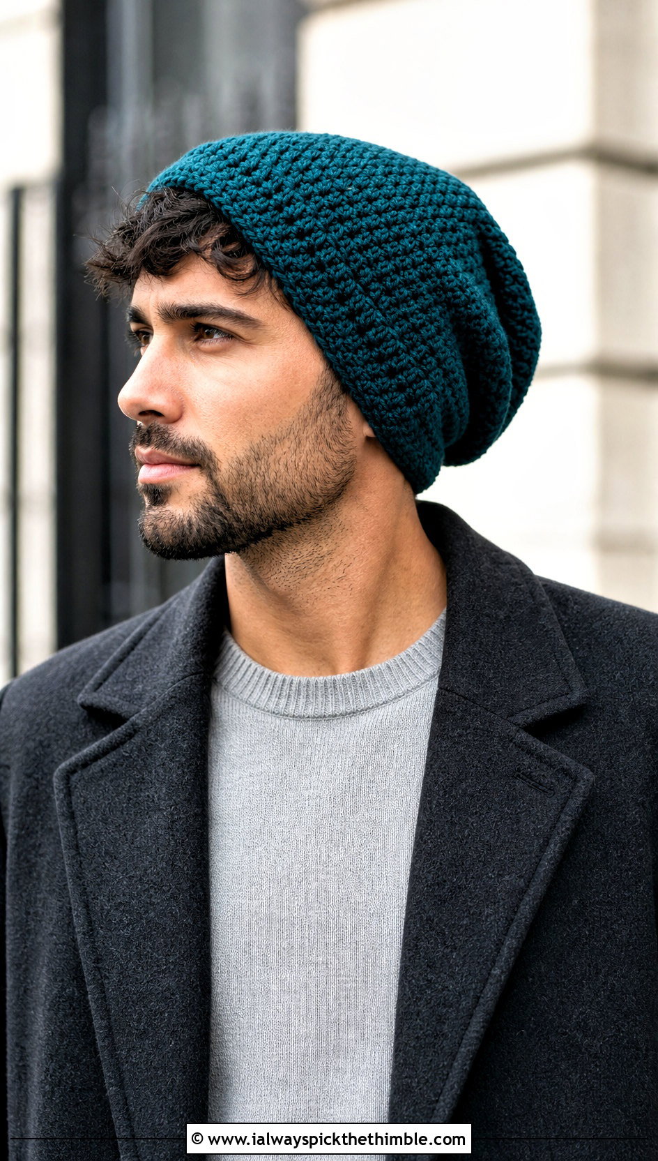 Slouchy Crochet Beanie With Oversized Coat - 20 male crochet hat outfit ideas